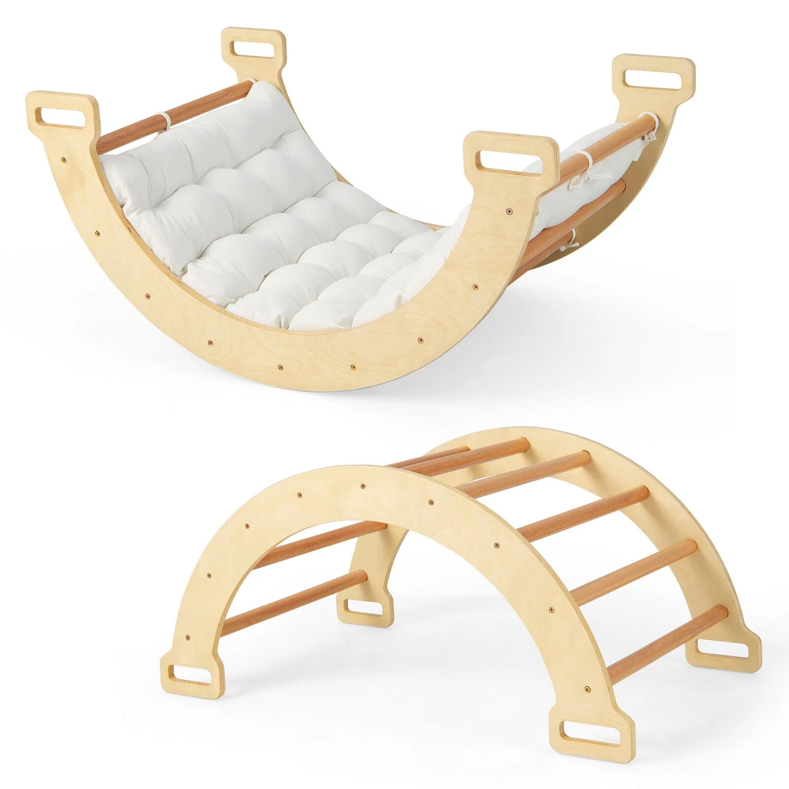 2-in-1 Arch Rocker with Soft Cushion for Toddlers-Natural - Image 3
