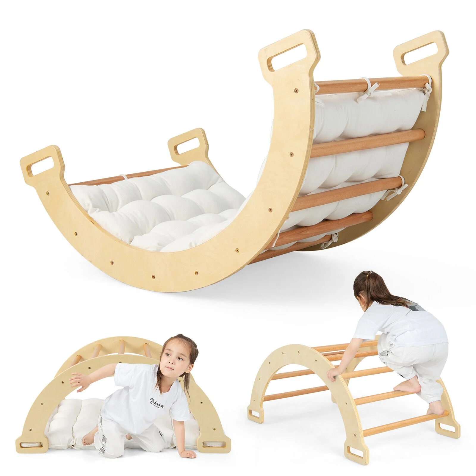 2-in-1 Arch Rocker with Soft Cushion for Toddlers-Natural - Image 4