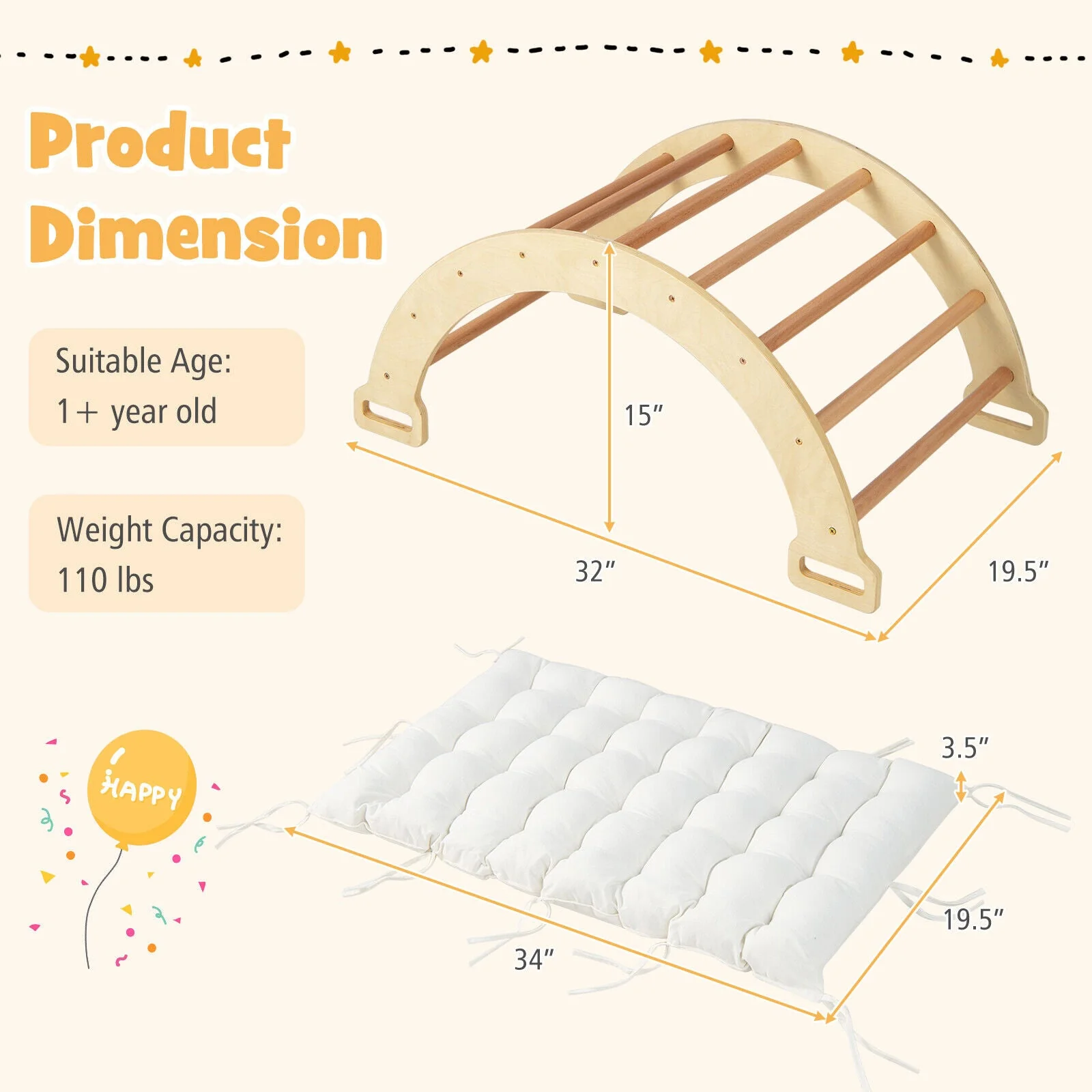 2-in-1 Arch Rocker with Soft Cushion for Toddlers-Natural - Image 5