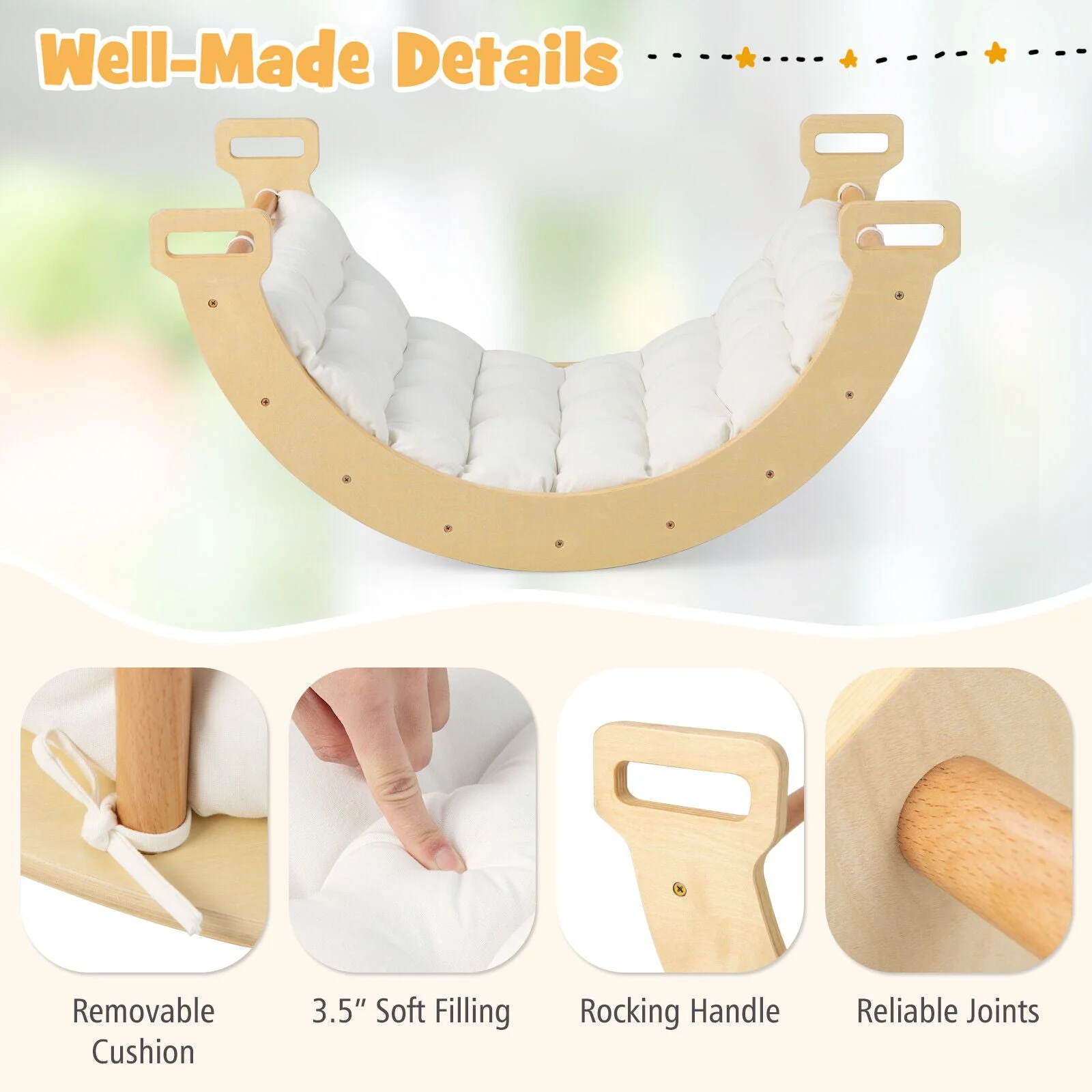 2-in-1 Arch Rocker with Soft Cushion for Toddlers-Natural - Image 7