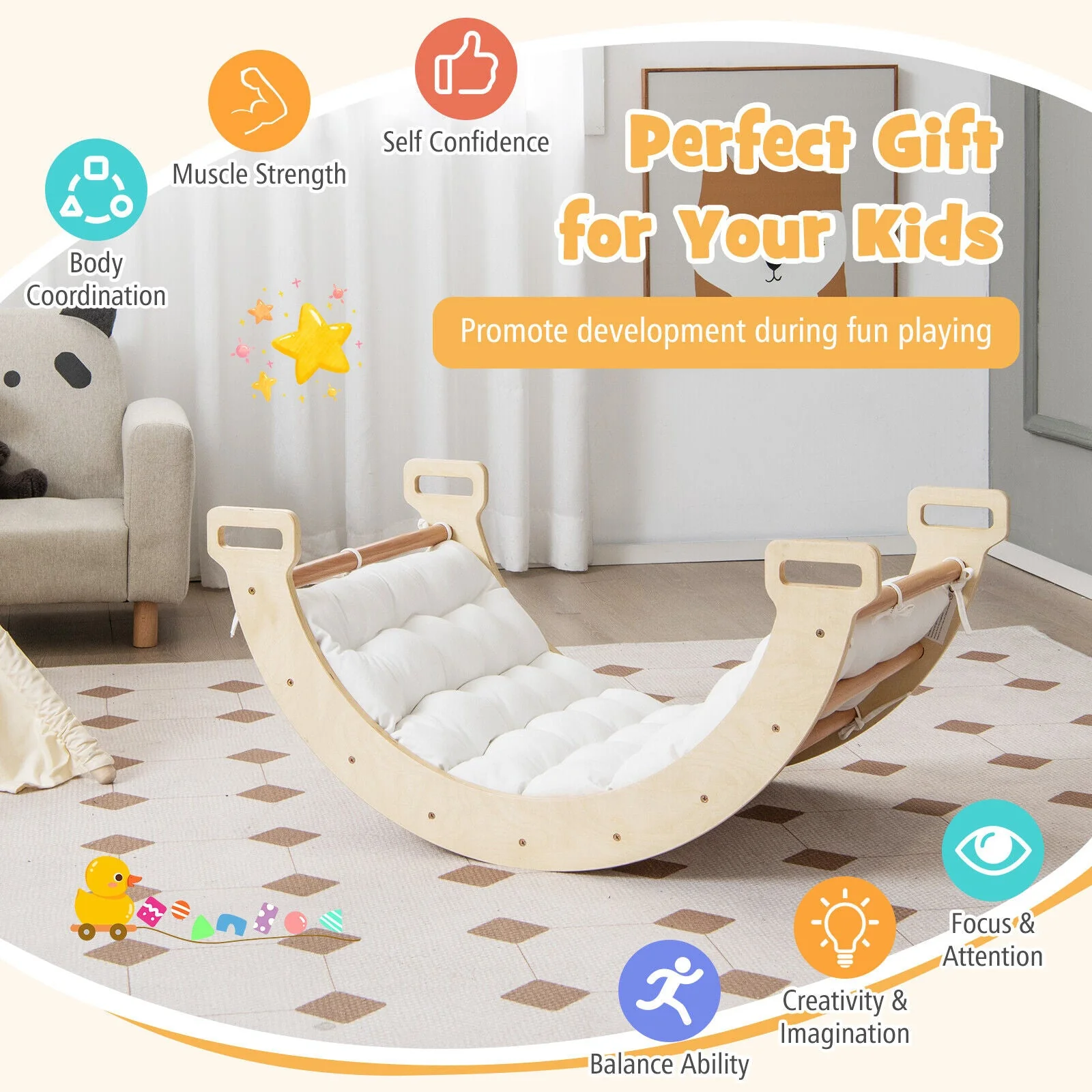 2-in-1 Arch Rocker with Soft Cushion for Toddlers-Natural - Image 8