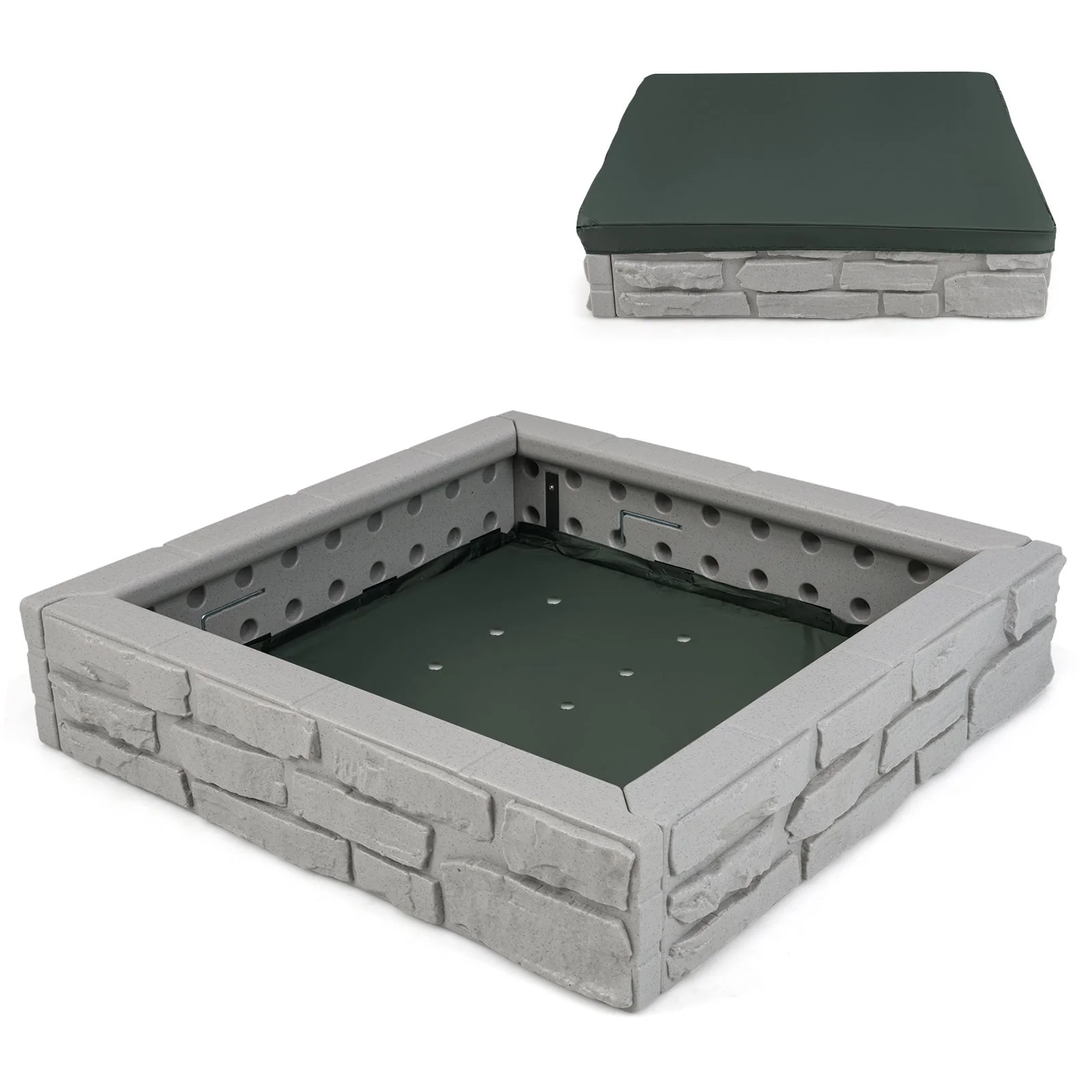 2-In-1 HDPE Kids Sandbox with Cover and Bottom Liner-Gray - Image 3