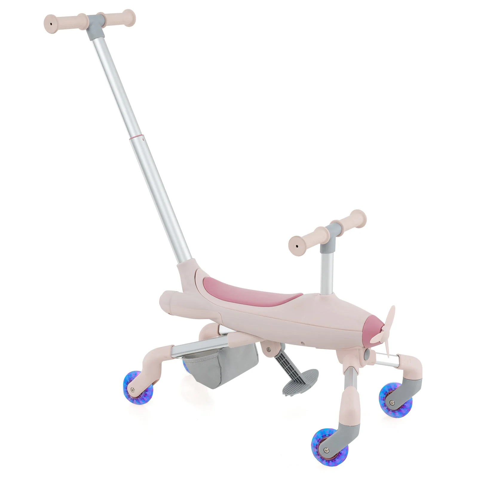 2-in-1 Kids Ride-on Push Car with LED Lighted Wheels-Pink - Image 4