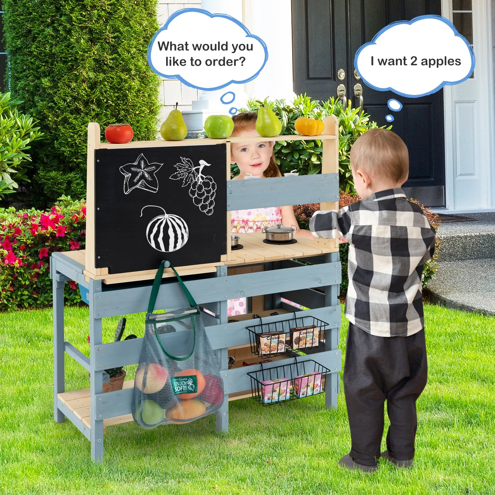 2-In-1 Outdoor Mud Kitchen with Faucet and Extra Chalkboard - Image 2