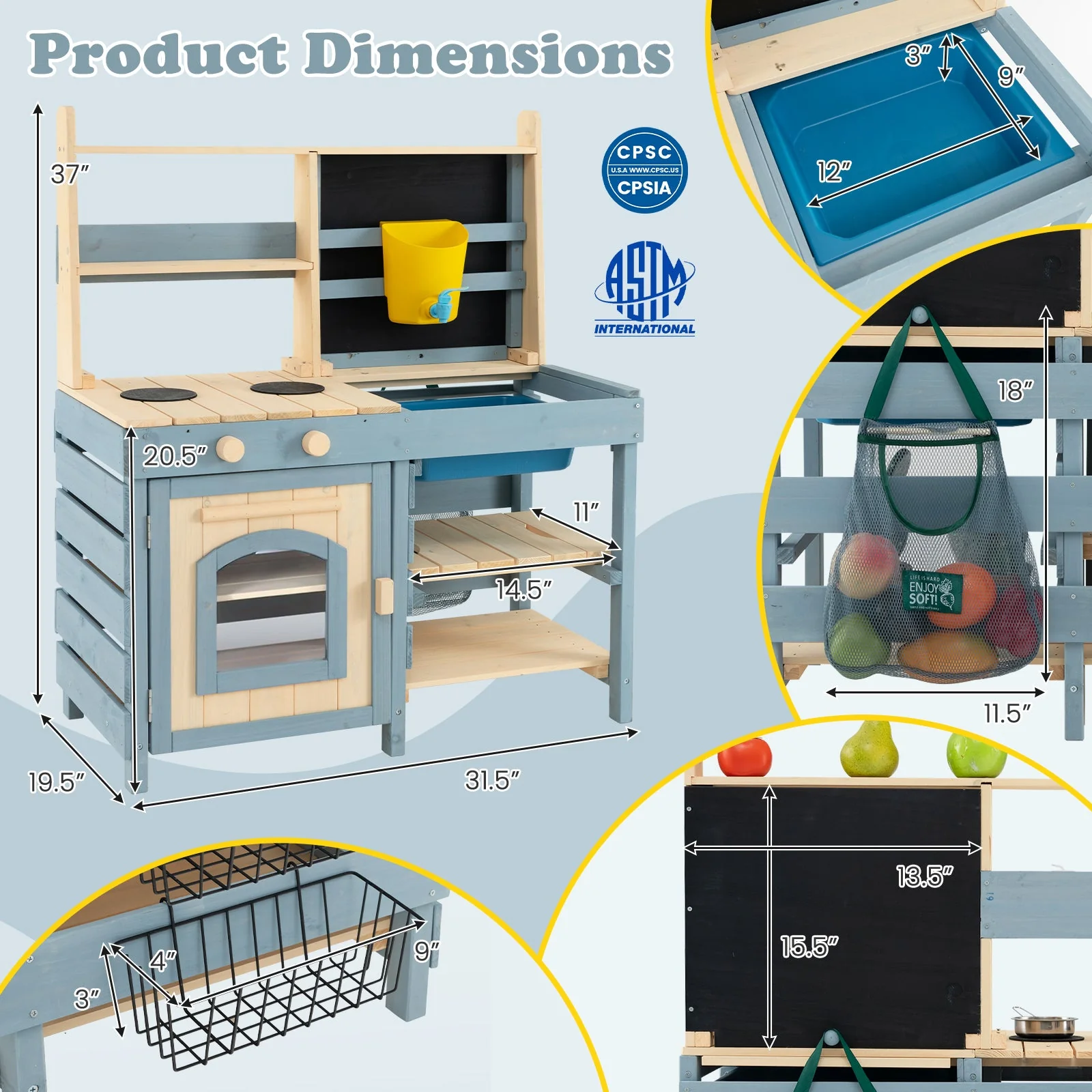 2-In-1 Outdoor Mud Kitchen with Faucet and Extra Chalkboard - Image 5