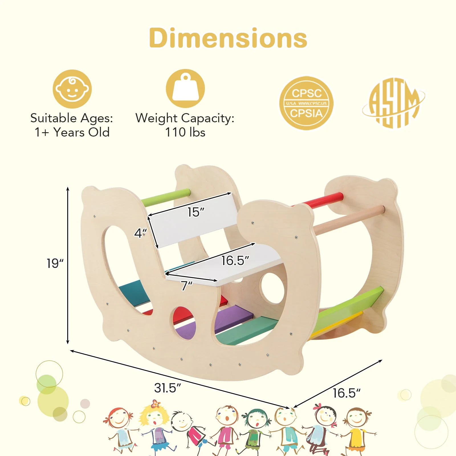 2-in-1 Rocking Horse Arch for Kids Montessori Climbing Toys with Arch Climber-Multicolor - Image 5