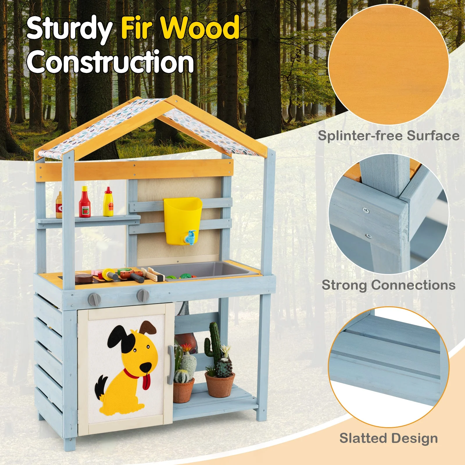 2 in 1 Wooden Mud Kitchen with Removable Water Box  and Storage Bag-Gray - Image 5