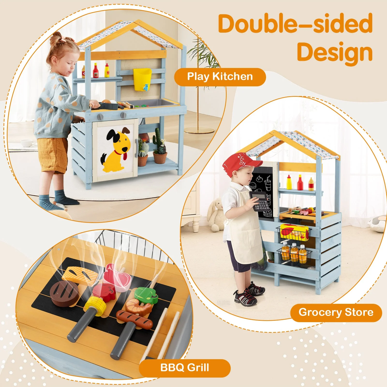 2 in 1 Wooden Mud Kitchen with Removable Water Box  and Storage Bag-Gray - Image 6