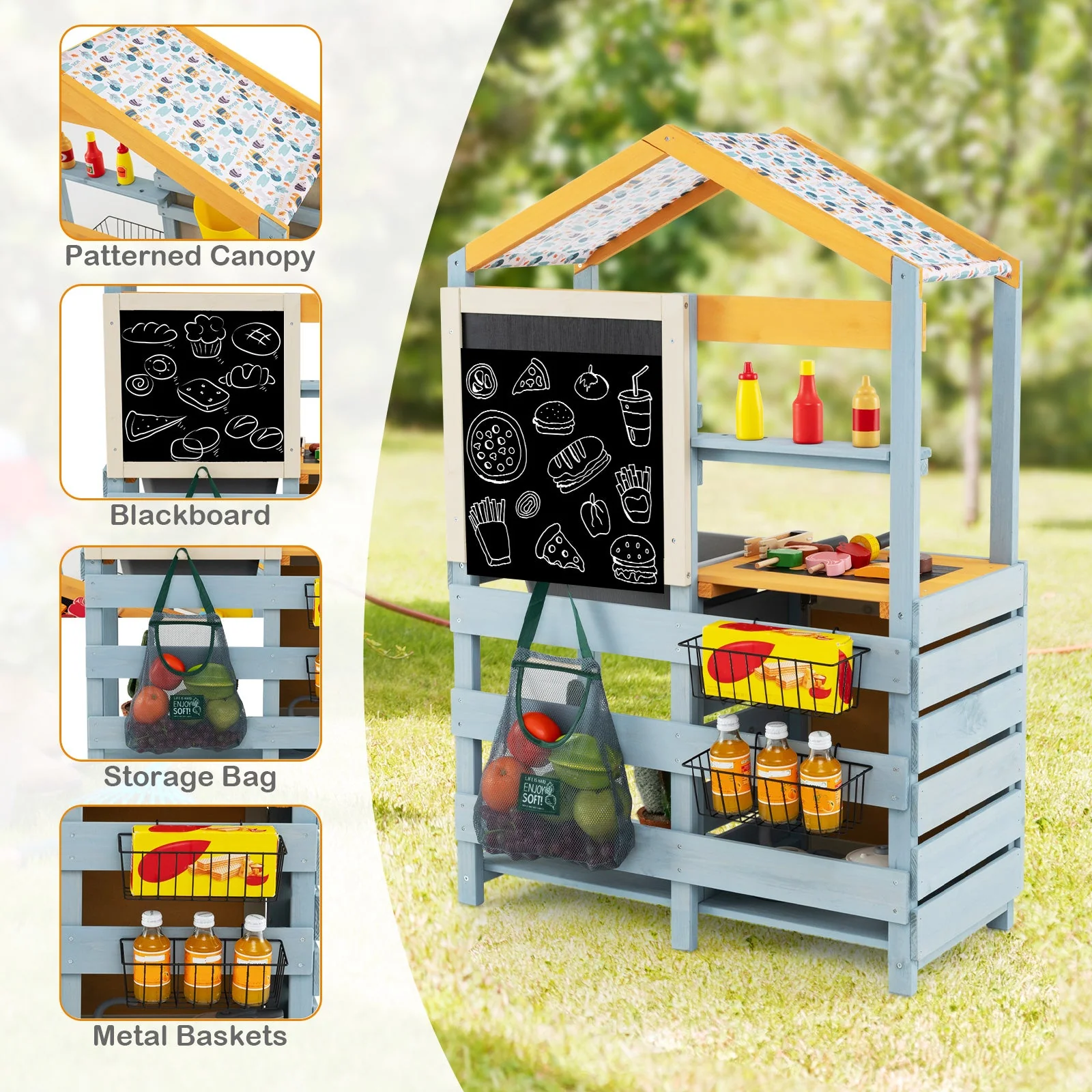 2 in 1 Wooden Mud Kitchen with Removable Water Box  and Storage Bag-Gray - Image 8