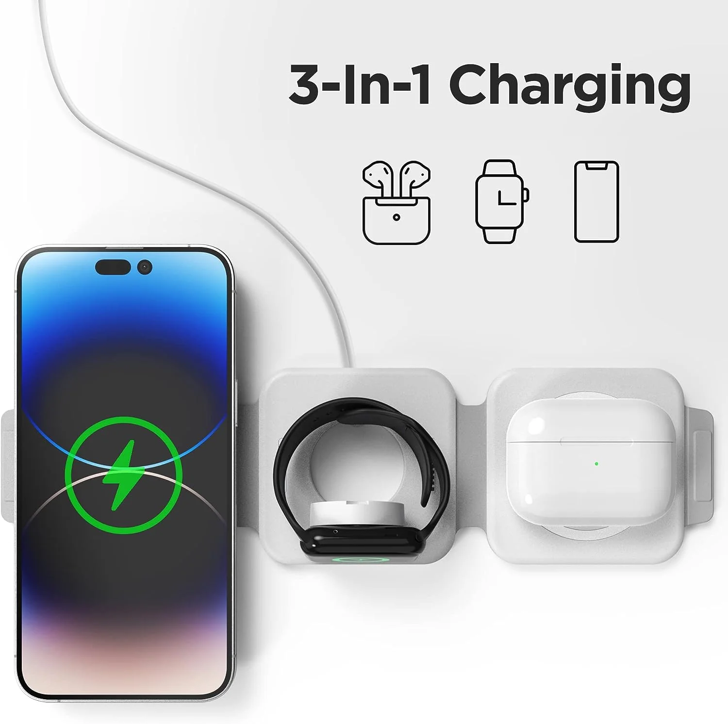 (2 Pack Set) Travel 3 in 1 Charging Station for Multiple Devices Apple Compatible Folding Magnetic Charger for AirPods, Apple Watch and iPhone (Compatible with MagSafe) - Image 2