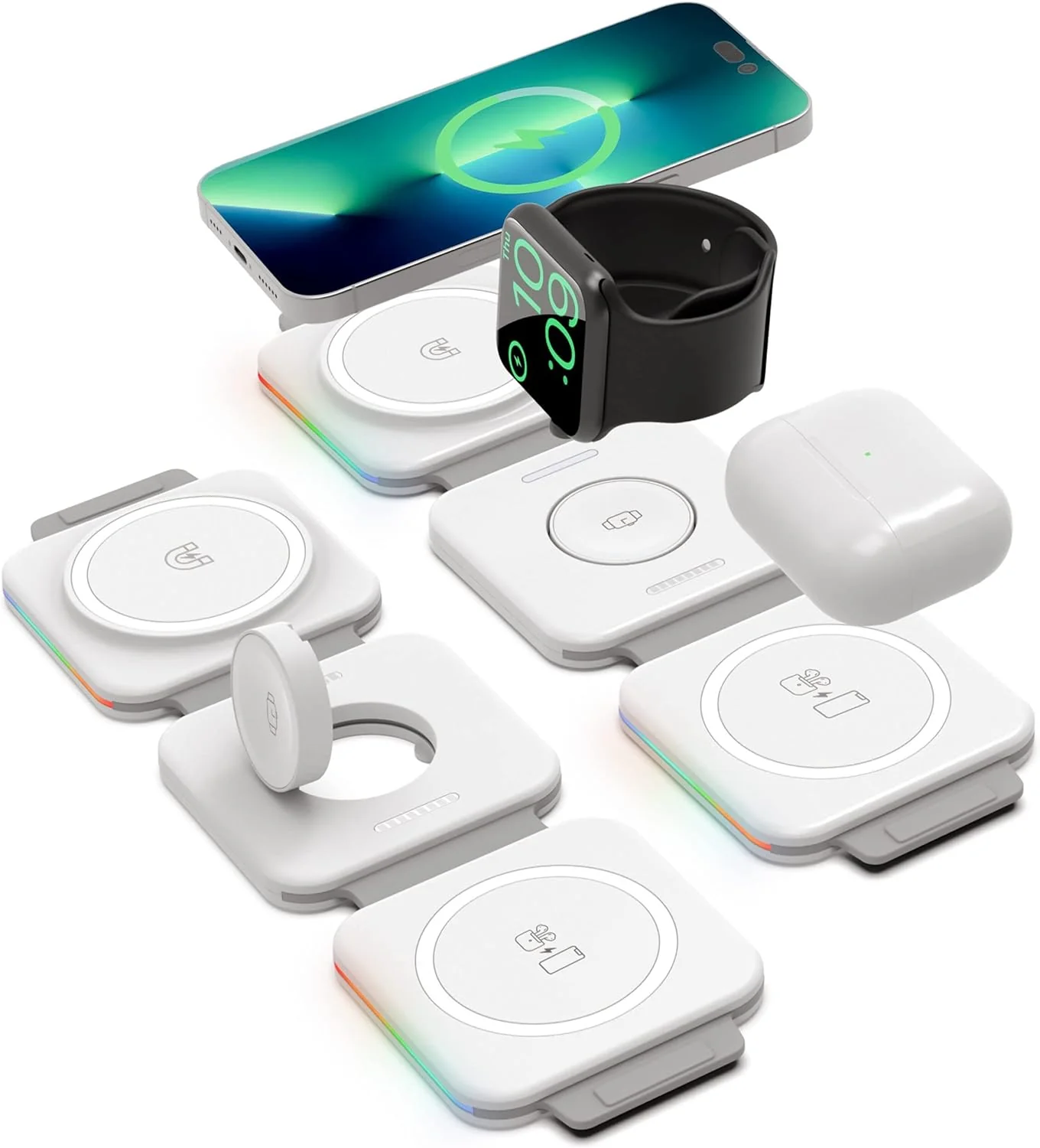 (2 Pack Set) Travel 3 in 1 Charging Station for Multiple Devices Apple Compatible Folding Magnetic Charger for AirPods, Apple Watch and iPhone (Compatible with MagSafe) - Image 4