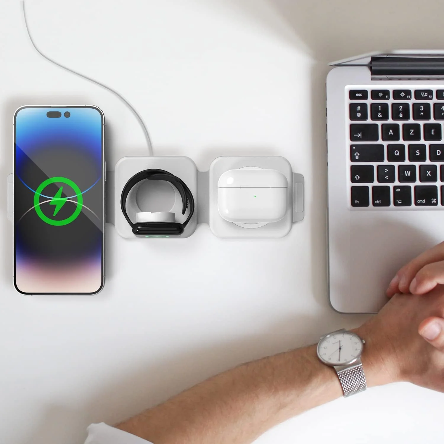 (2 Pack Set) Travel 3 in 1 Charging Station for Multiple Devices Apple Compatible Folding Magnetic Charger for AirPods, Apple Watch and iPhone (Compatible with MagSafe) - Image 5
