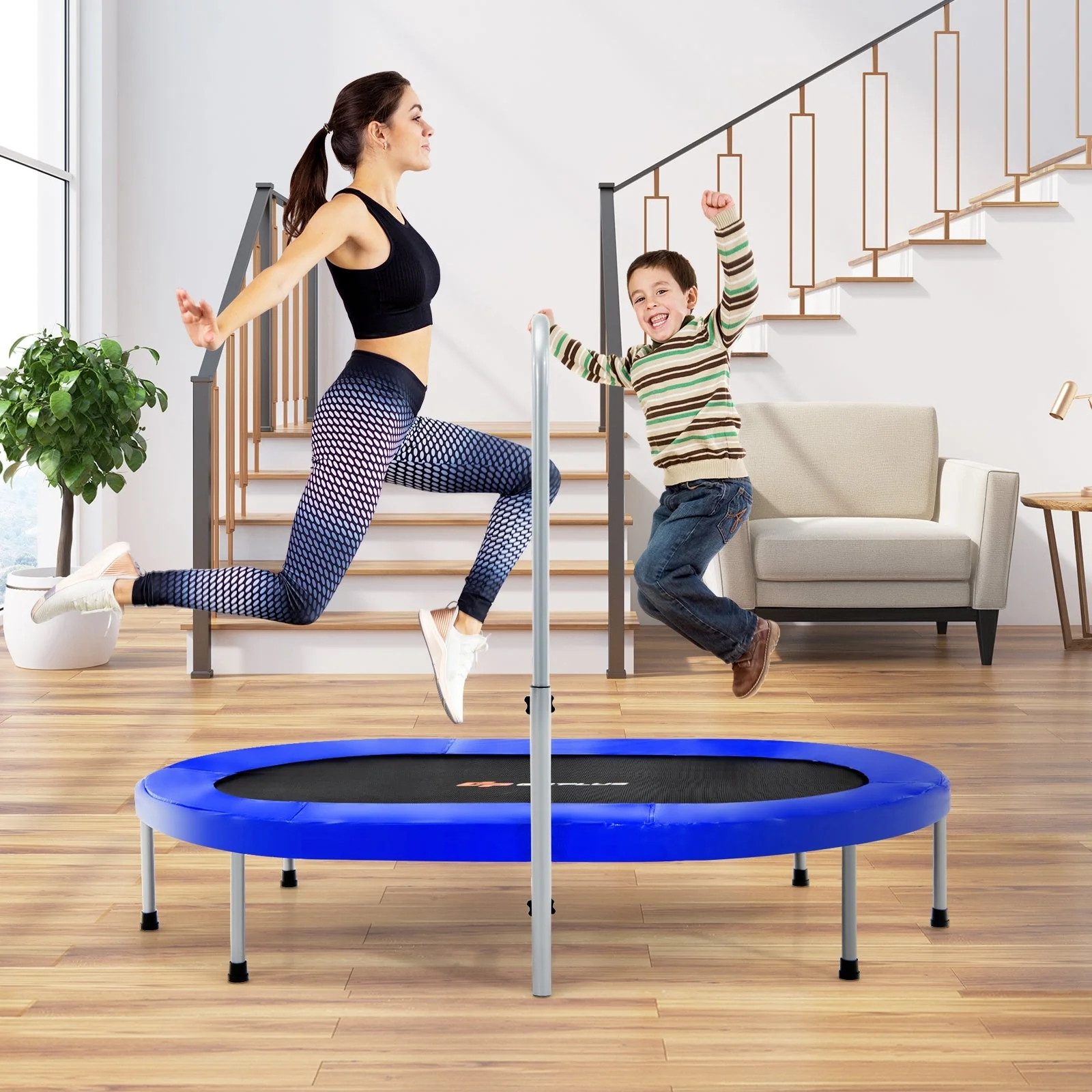 2-Person Foldable Mini Kids Fitness Rebounder Trampoline-Blue - Image 2