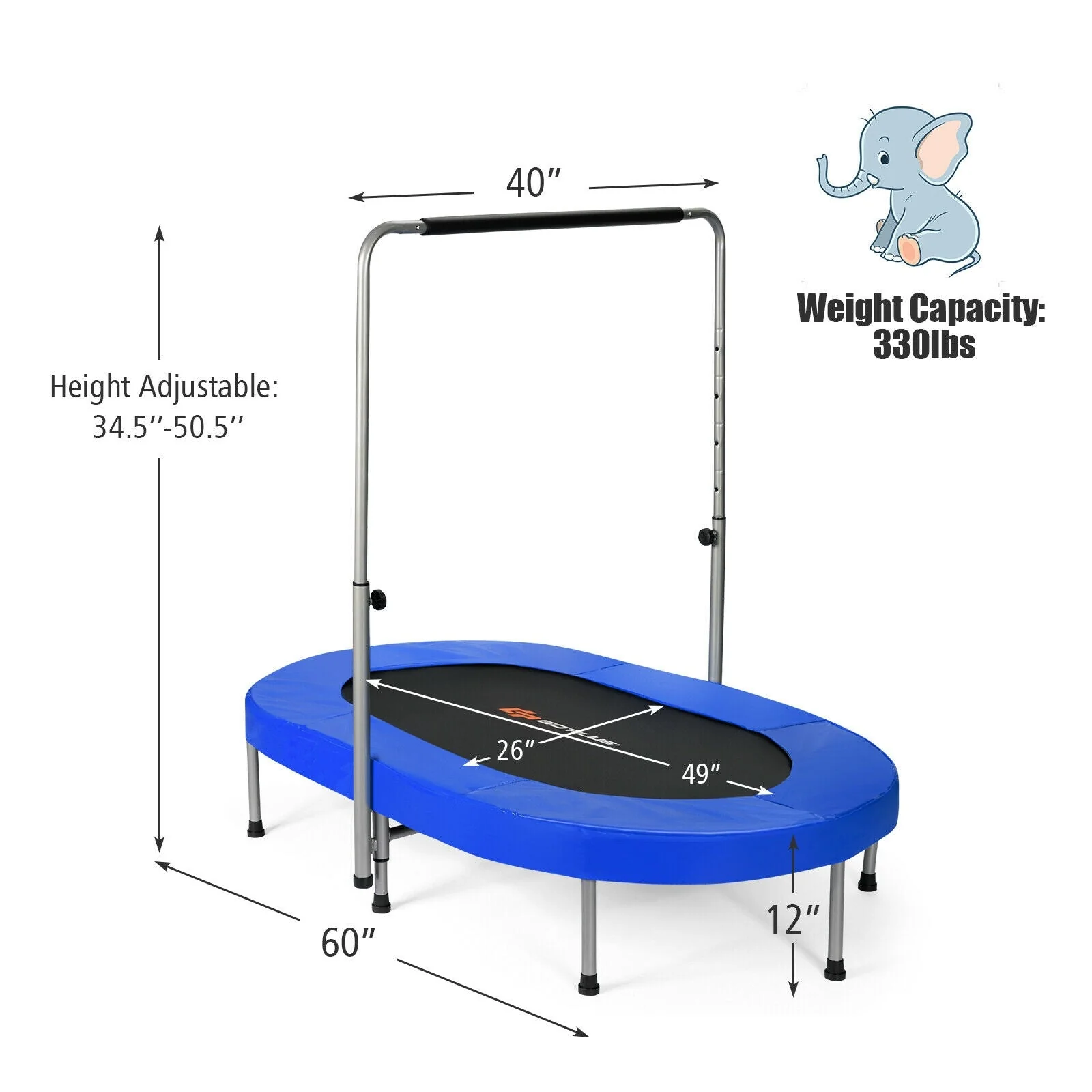 2-Person Foldable Mini Kids Fitness Rebounder Trampoline-Blue - Image 4