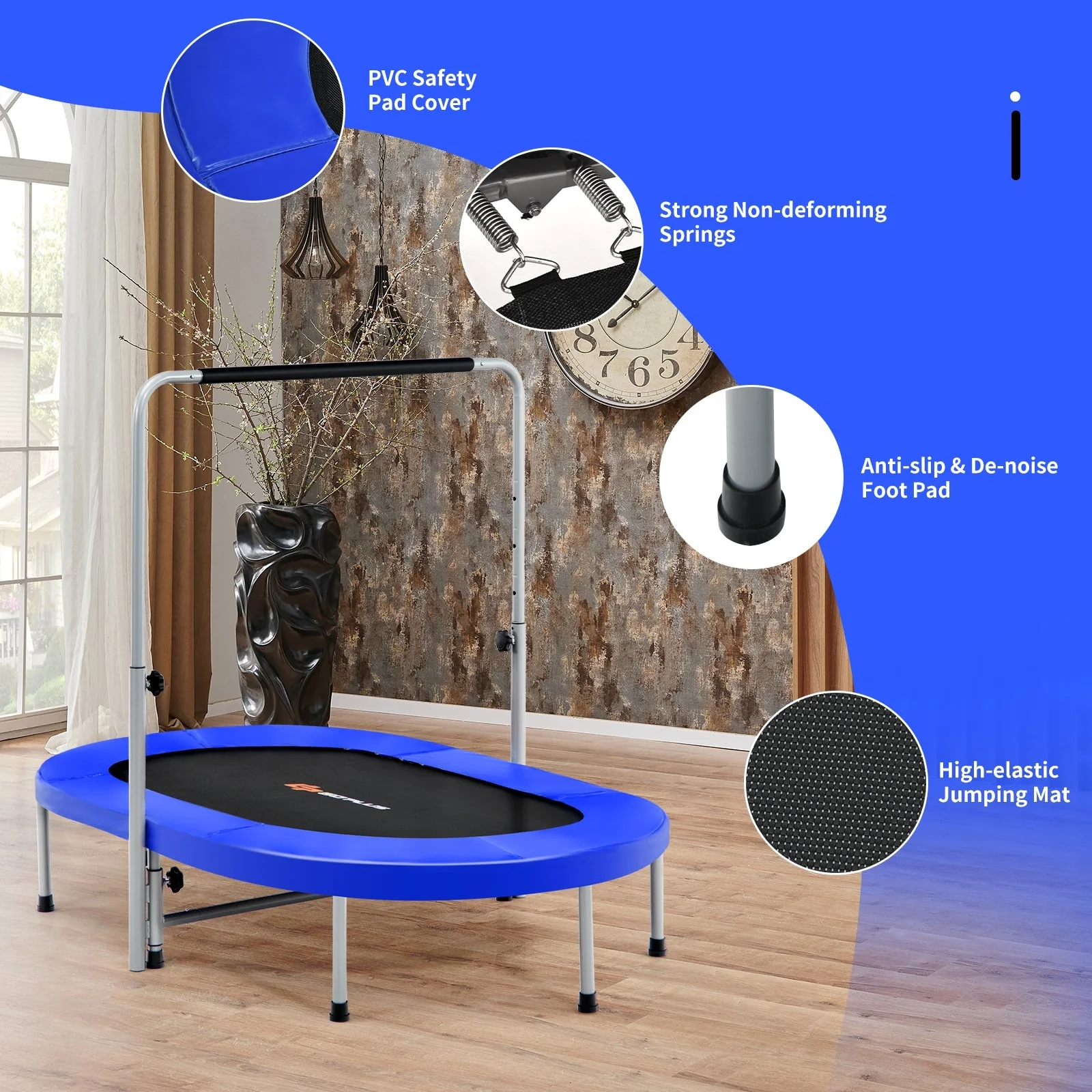2-Person Foldable Mini Kids Fitness Rebounder Trampoline-Blue - Image 5