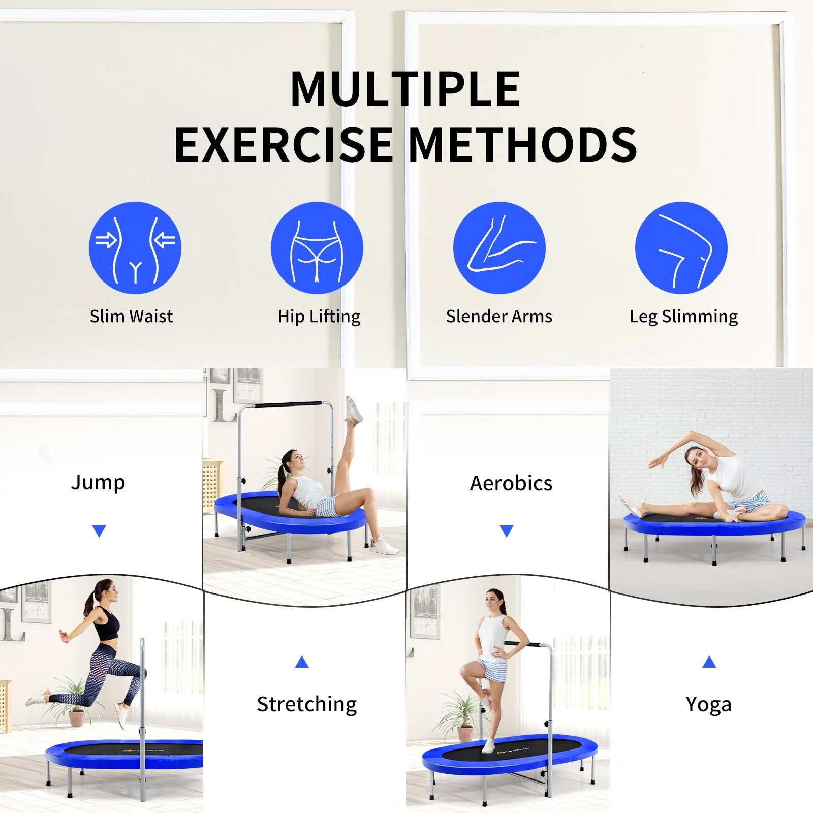2-Person Foldable Mini Kids Fitness Rebounder Trampoline-Blue - Image 6