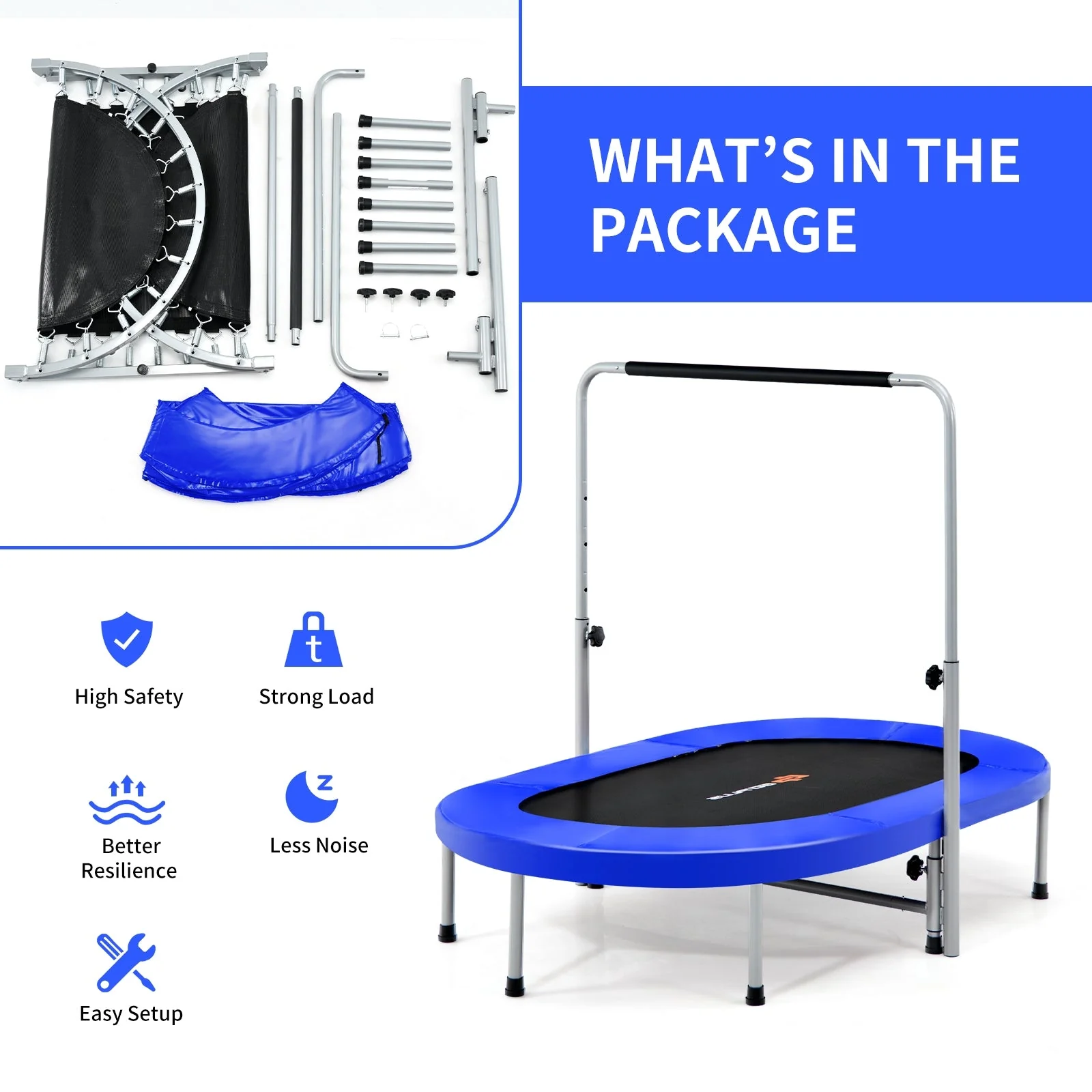 2-Person Foldable Mini Kids Fitness Rebounder Trampoline-Blue - Image 8
