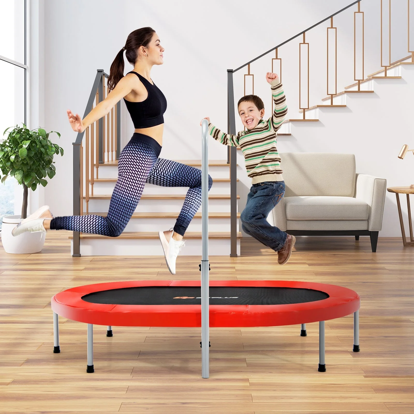 2-Person Foldable Mini Kids Fitness Rebounder Trampoline-Red - Image 2
