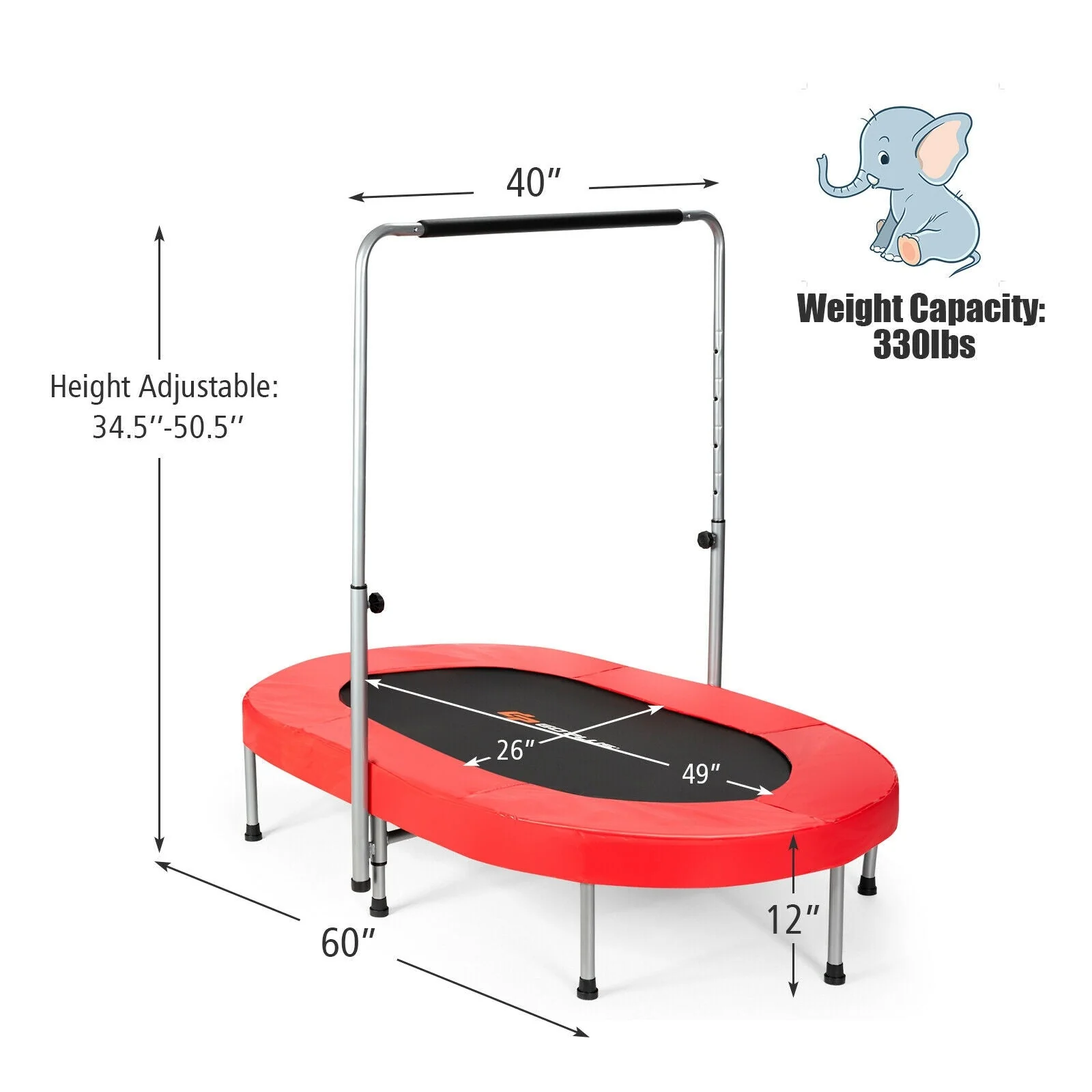 2-Person Foldable Mini Kids Fitness Rebounder Trampoline-Red - Image 4