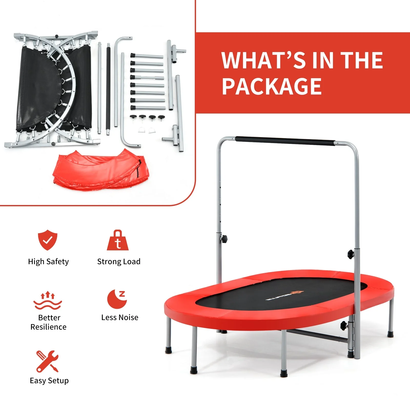 2-Person Foldable Mini Kids Fitness Rebounder Trampoline-Red - Image 8