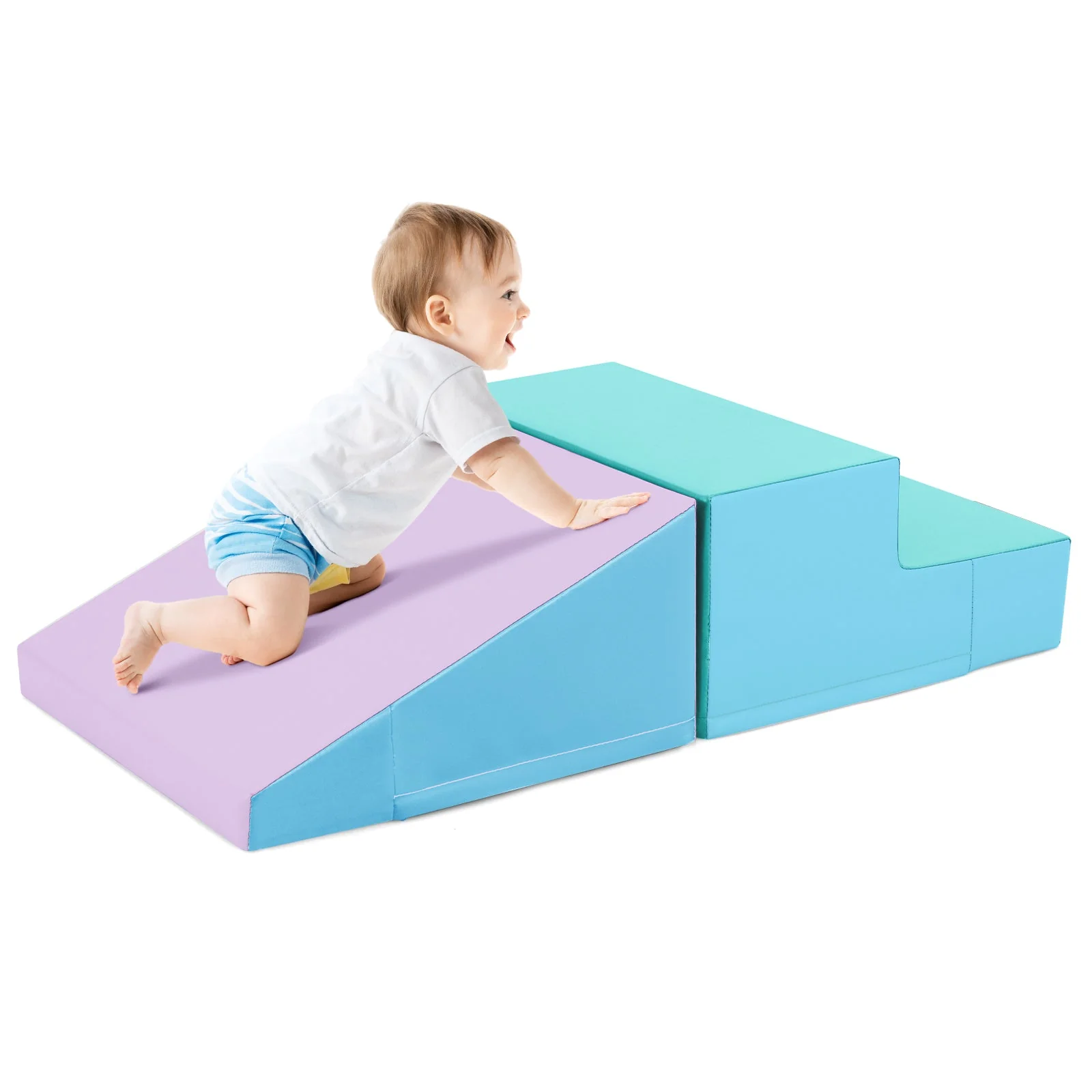 2-Piece Step and Slide Climber for Infants and Toddlers Baby Soft Play Set Foam Blocks-Blue - Image 3