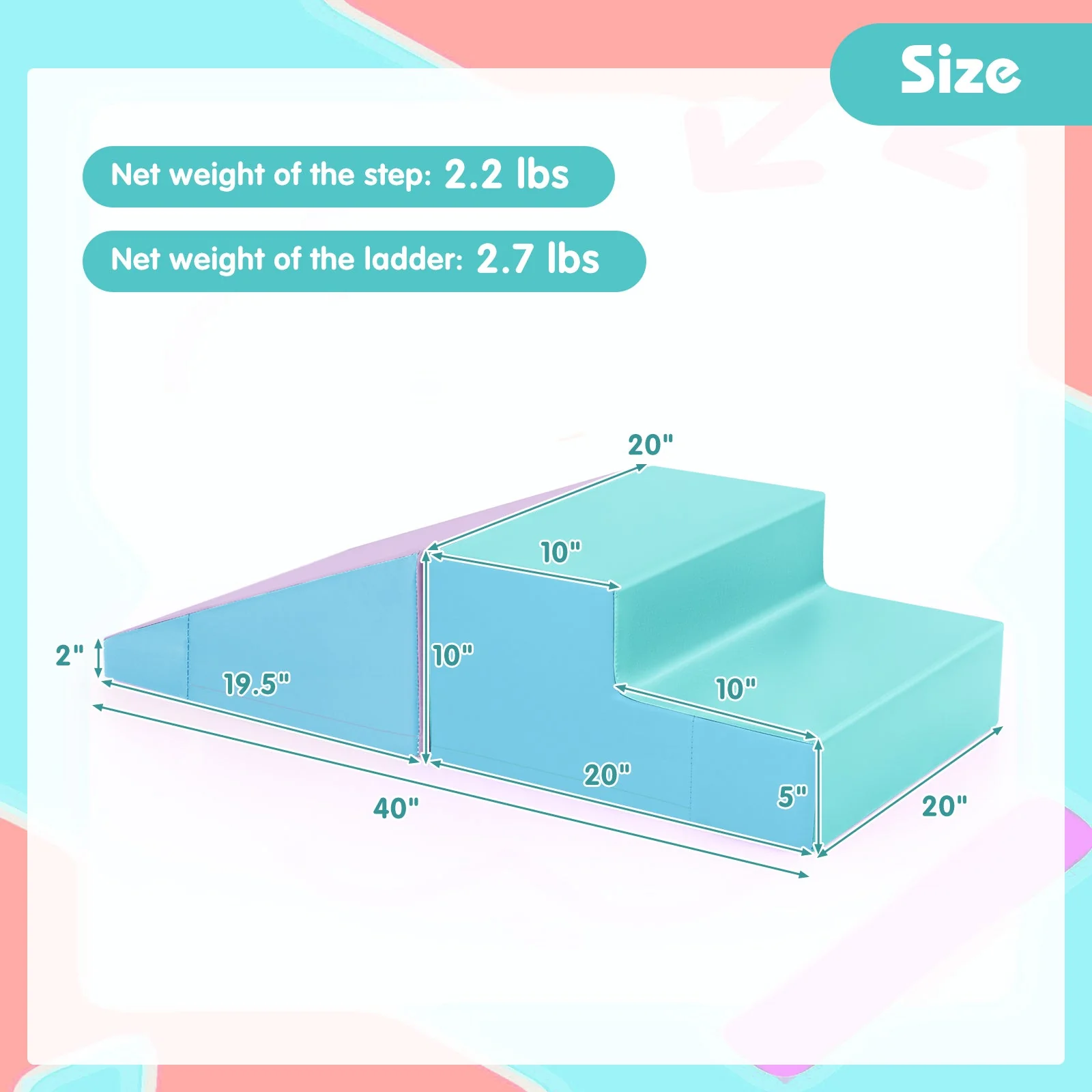 2-Piece Step and Slide Climber for Infants and Toddlers Baby Soft Play Set Foam Blocks-Blue - Image 5