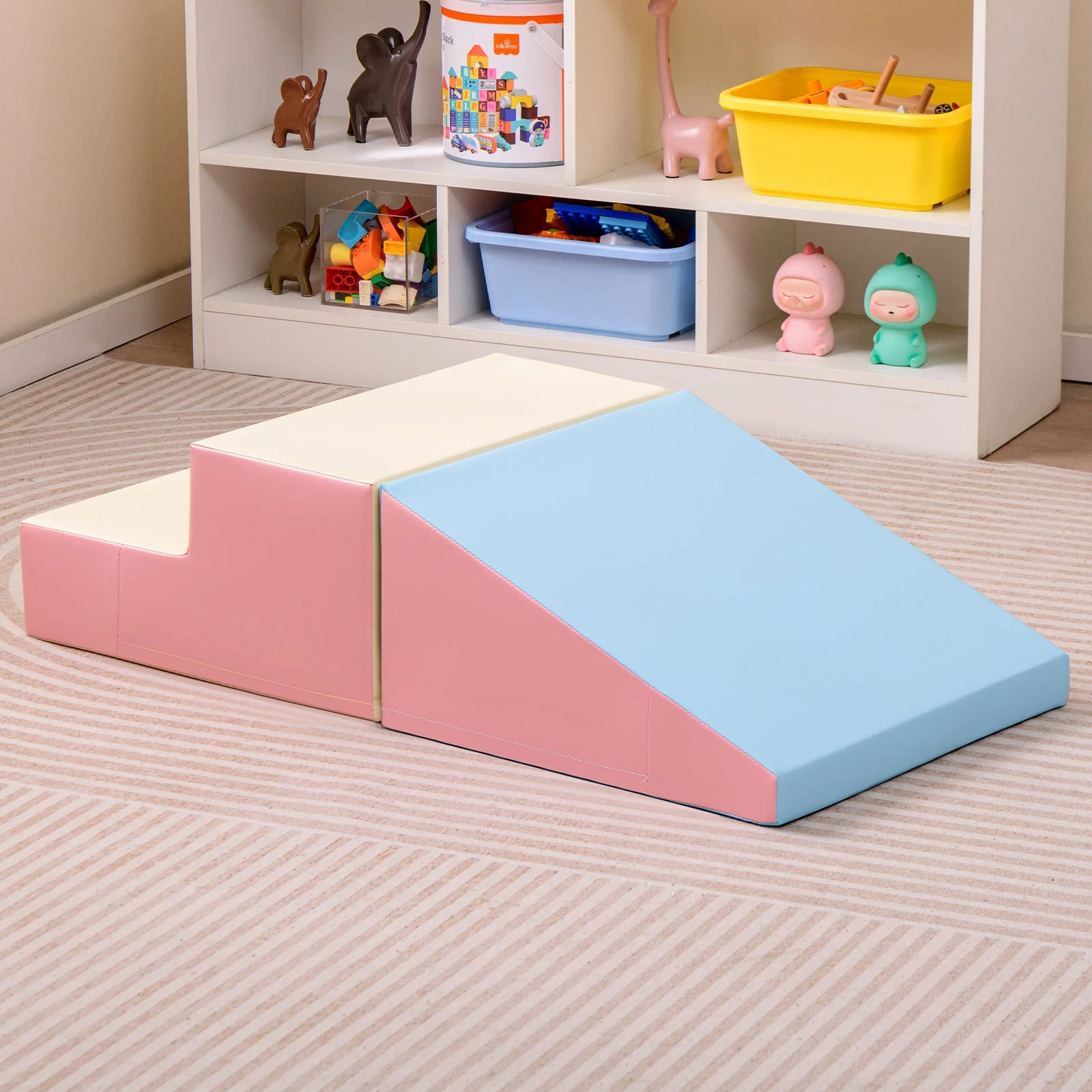 2-Piece Step and Slide Climber for Infants and Toddlers Baby Soft Play Set Foam Blocks-Pink & Blue - Image 2