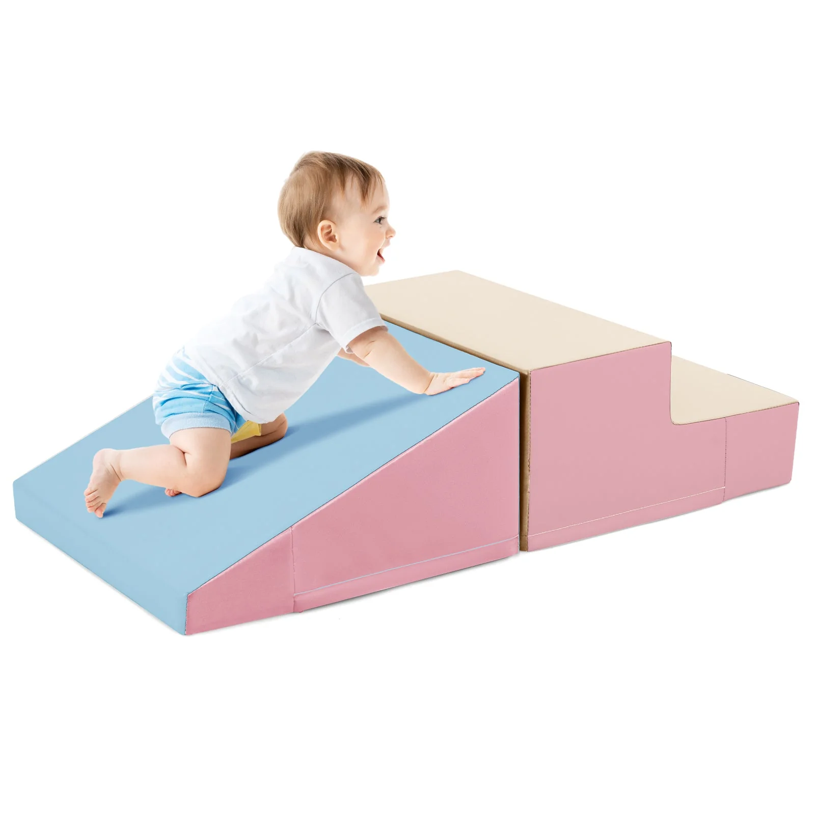 2-Piece Step and Slide Climber for Infants and Toddlers Baby Soft Play Set Foam Blocks-Pink & Blue - Image 3