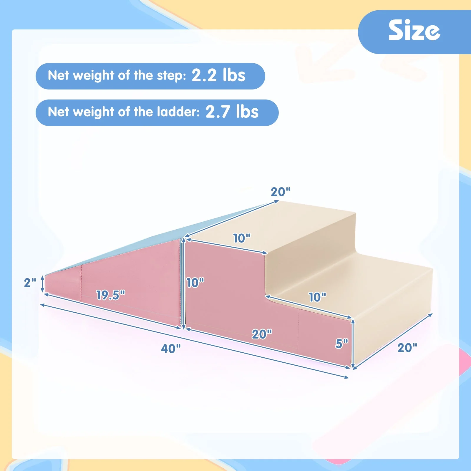 2-Piece Step and Slide Climber for Infants and Toddlers Baby Soft Play Set Foam Blocks-Pink & Blue - Image 5