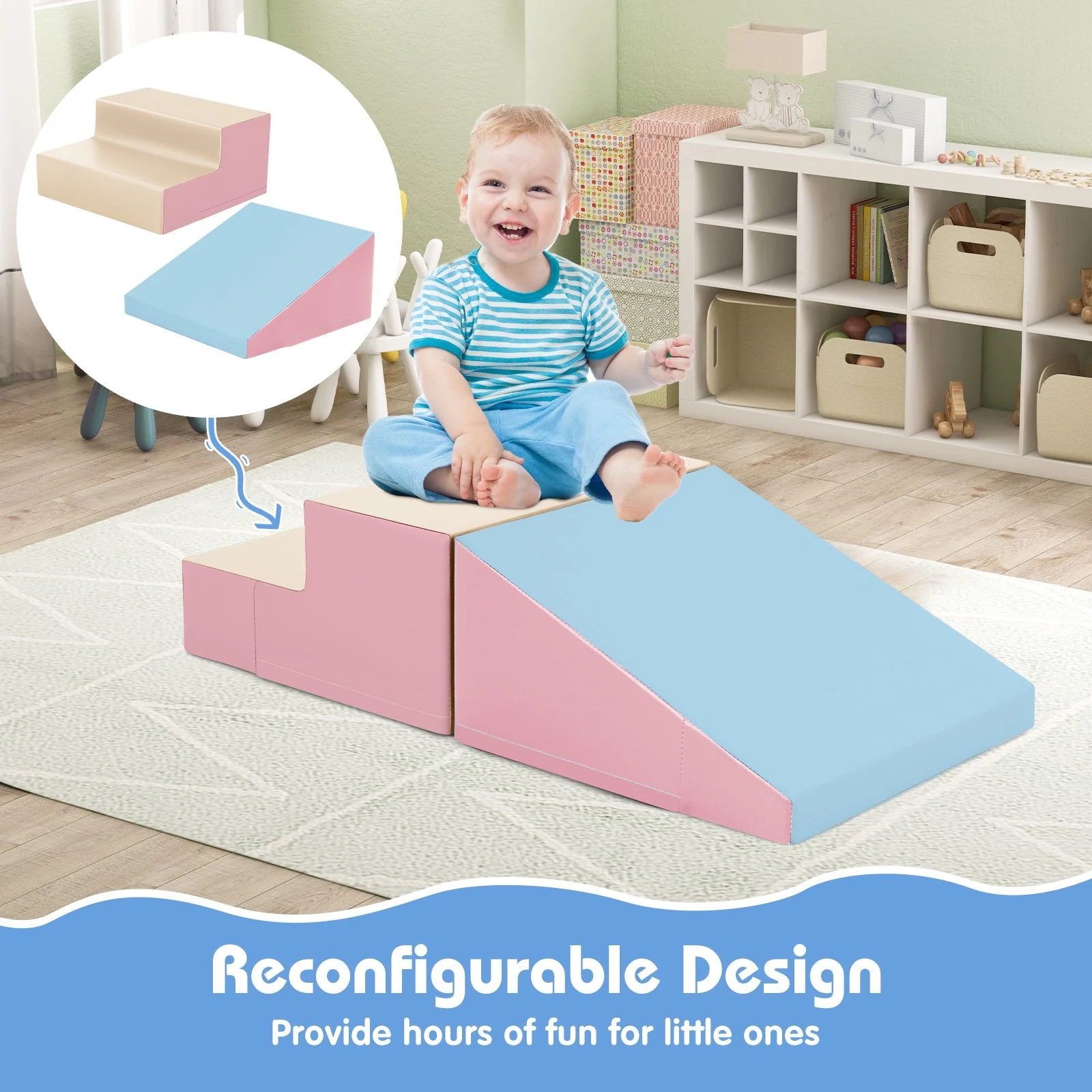 2-Piece Step and Slide Climber for Infants and Toddlers Baby Soft Play Set Foam Blocks-Pink & Blue - Image 7