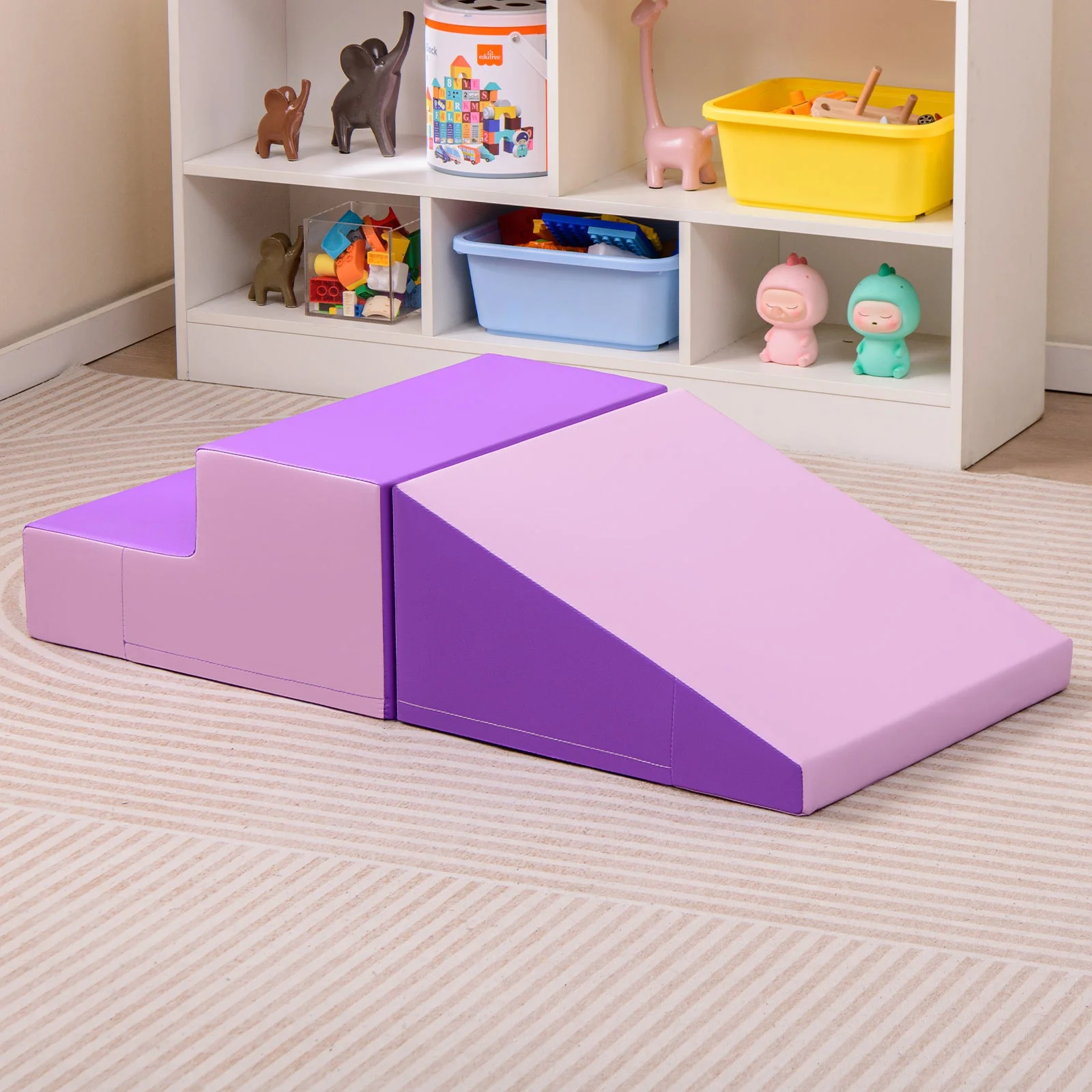 2-Piece Step and Slide Climber for Infants and Toddlers Baby Soft Play Set Foam Blocks-Purple - Image 2