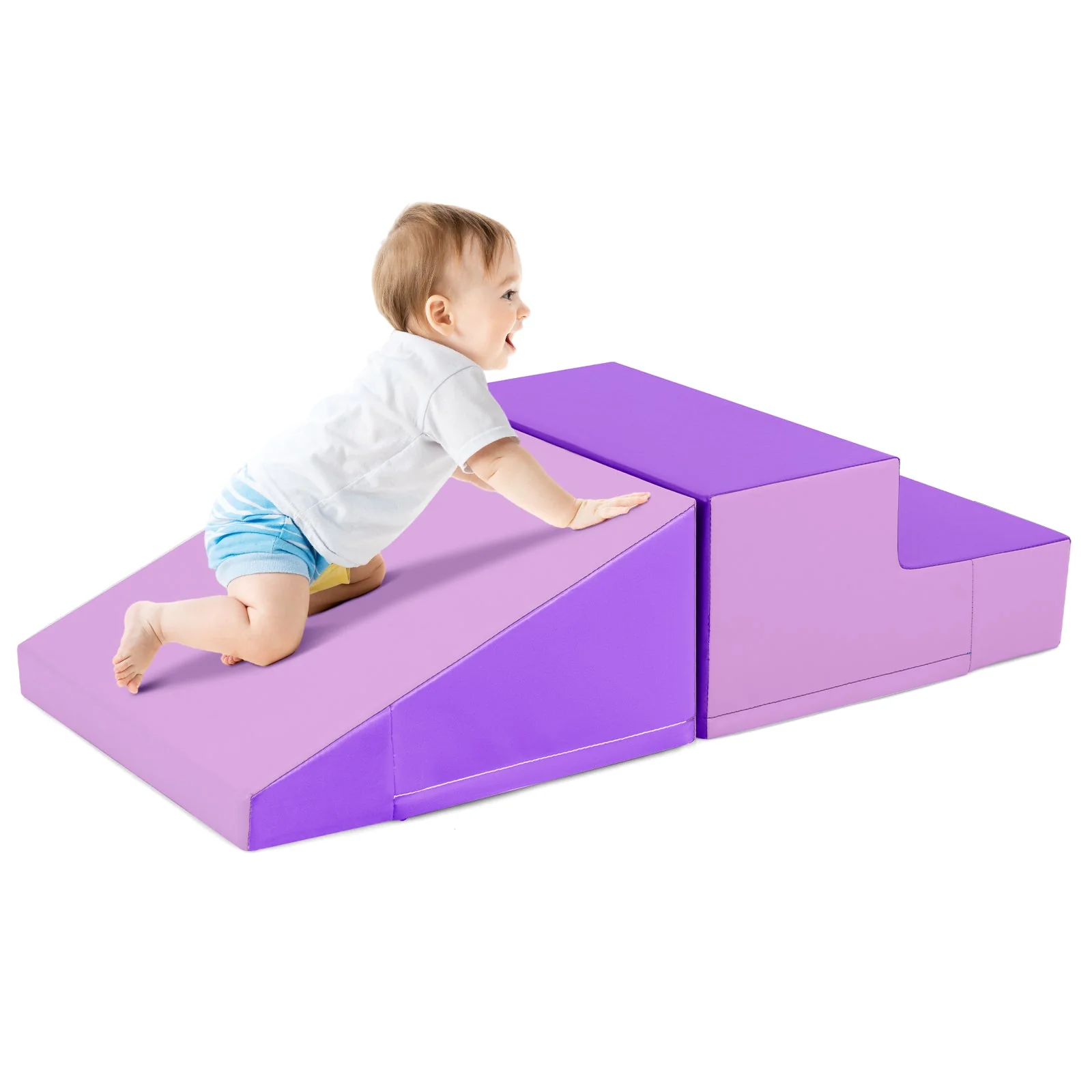 2-Piece Step and Slide Climber for Infants and Toddlers Baby Soft Play Set Foam Blocks-Purple - Image 3