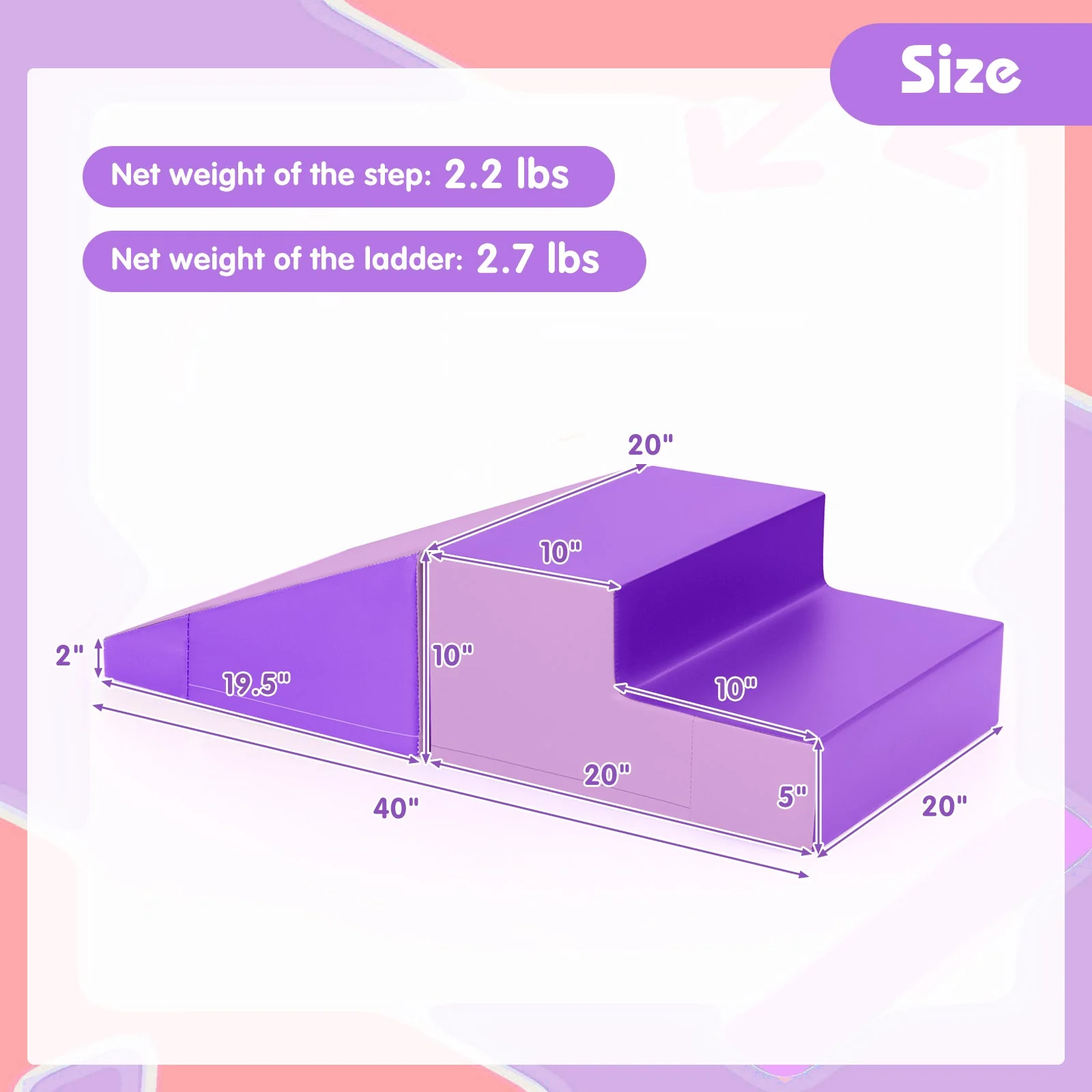 2-Piece Step and Slide Climber for Infants and Toddlers Baby Soft Play Set Foam Blocks-Purple - Image 5