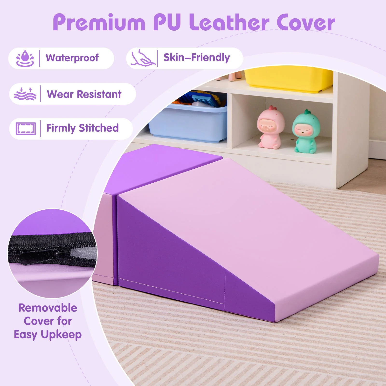 2-Piece Step and Slide Climber for Infants and Toddlers Baby Soft Play Set Foam Blocks-Purple - Image 7