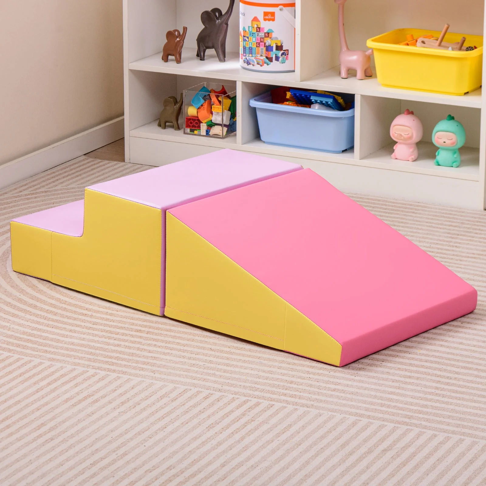 2-Piece Step and Slide Climber for Infants and Toddlers Baby Soft Play Set Foam Blocks-Yellow - Image 2