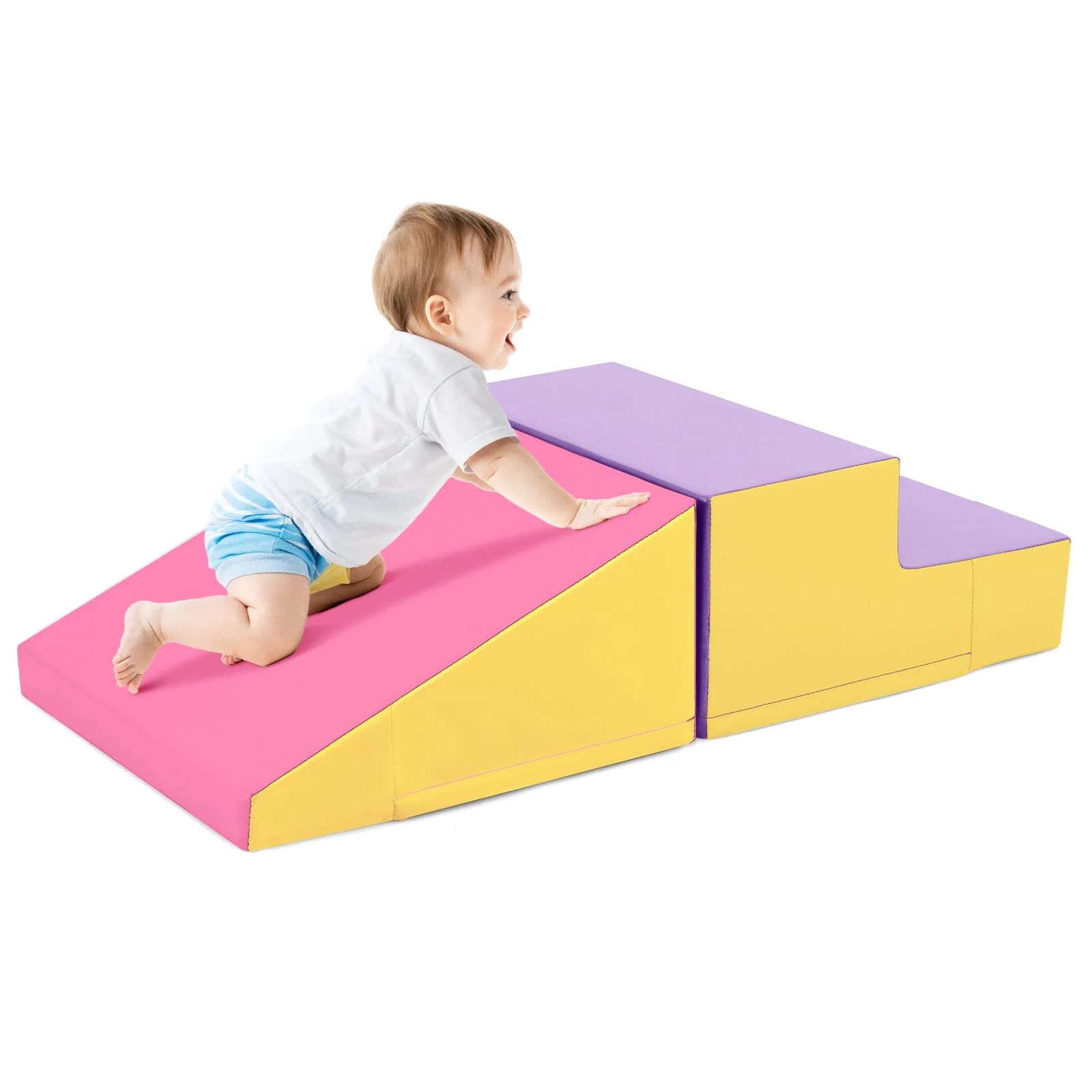 2-Piece Step and Slide Climber for Infants and Toddlers Baby Soft Play Set Foam Blocks-Yellow - Image 3