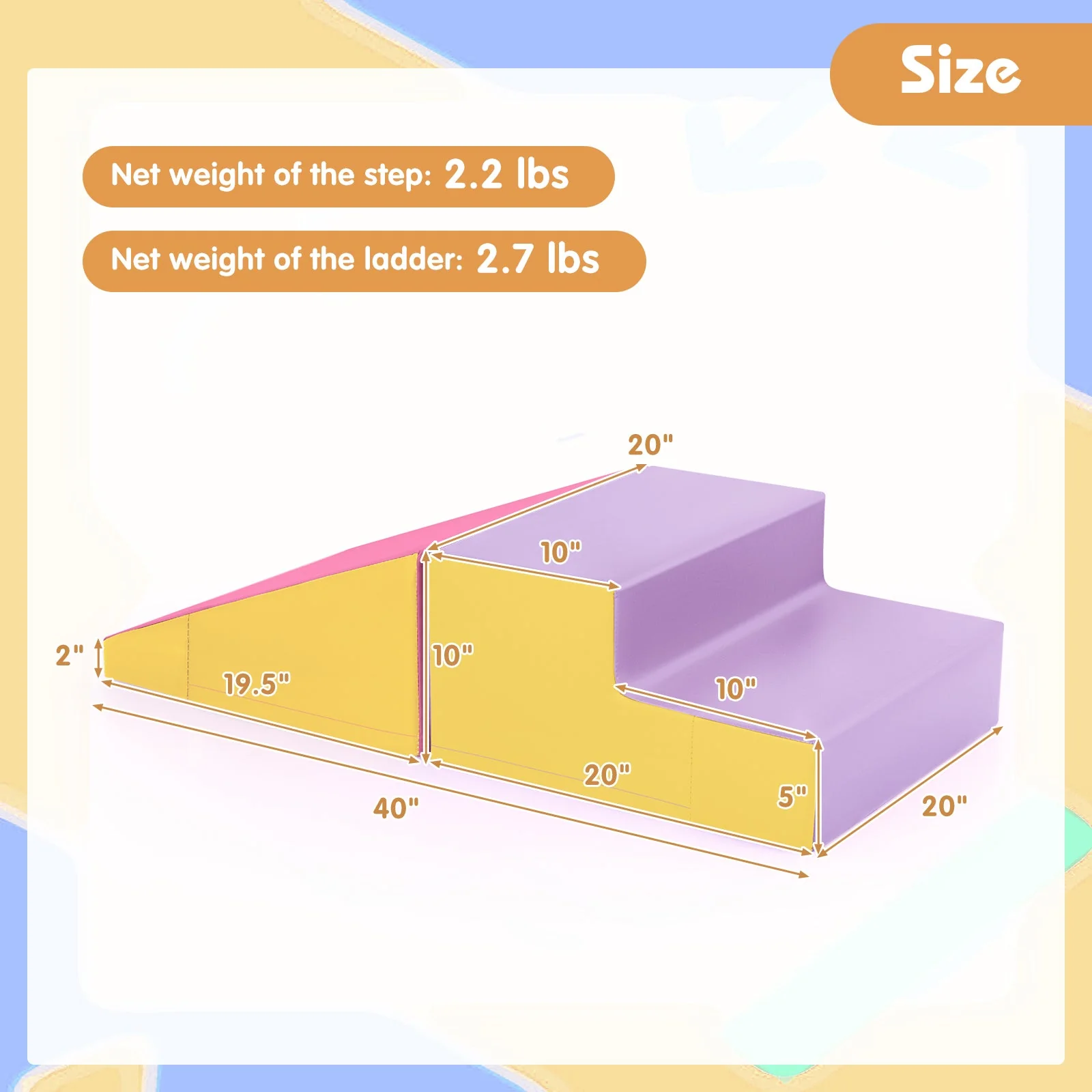 2-Piece Step and Slide Climber for Infants and Toddlers Baby Soft Play Set Foam Blocks-Yellow - Image 5