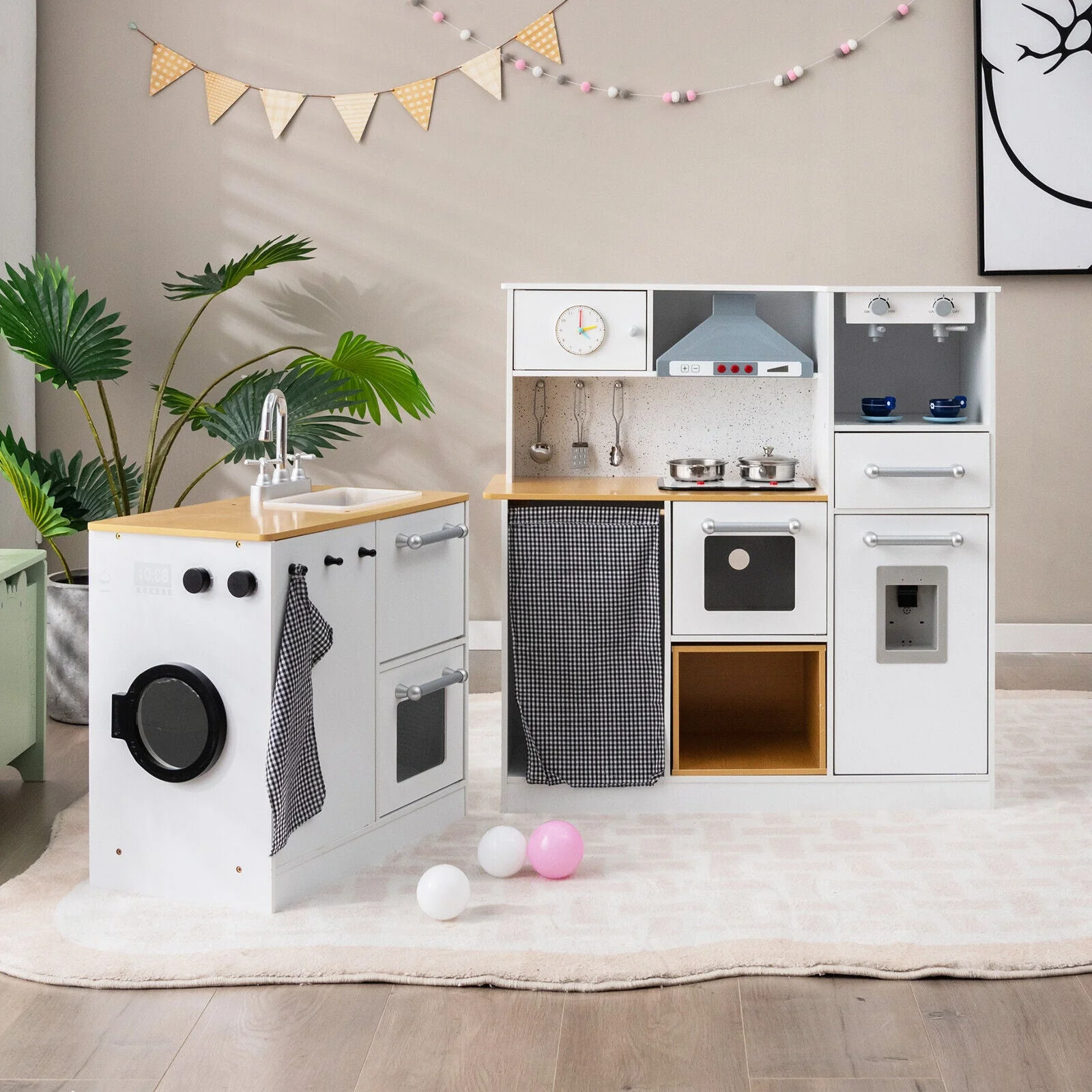 2-Pieces Wooden Kids Kitchen Playset with Light and Sound - Image 2