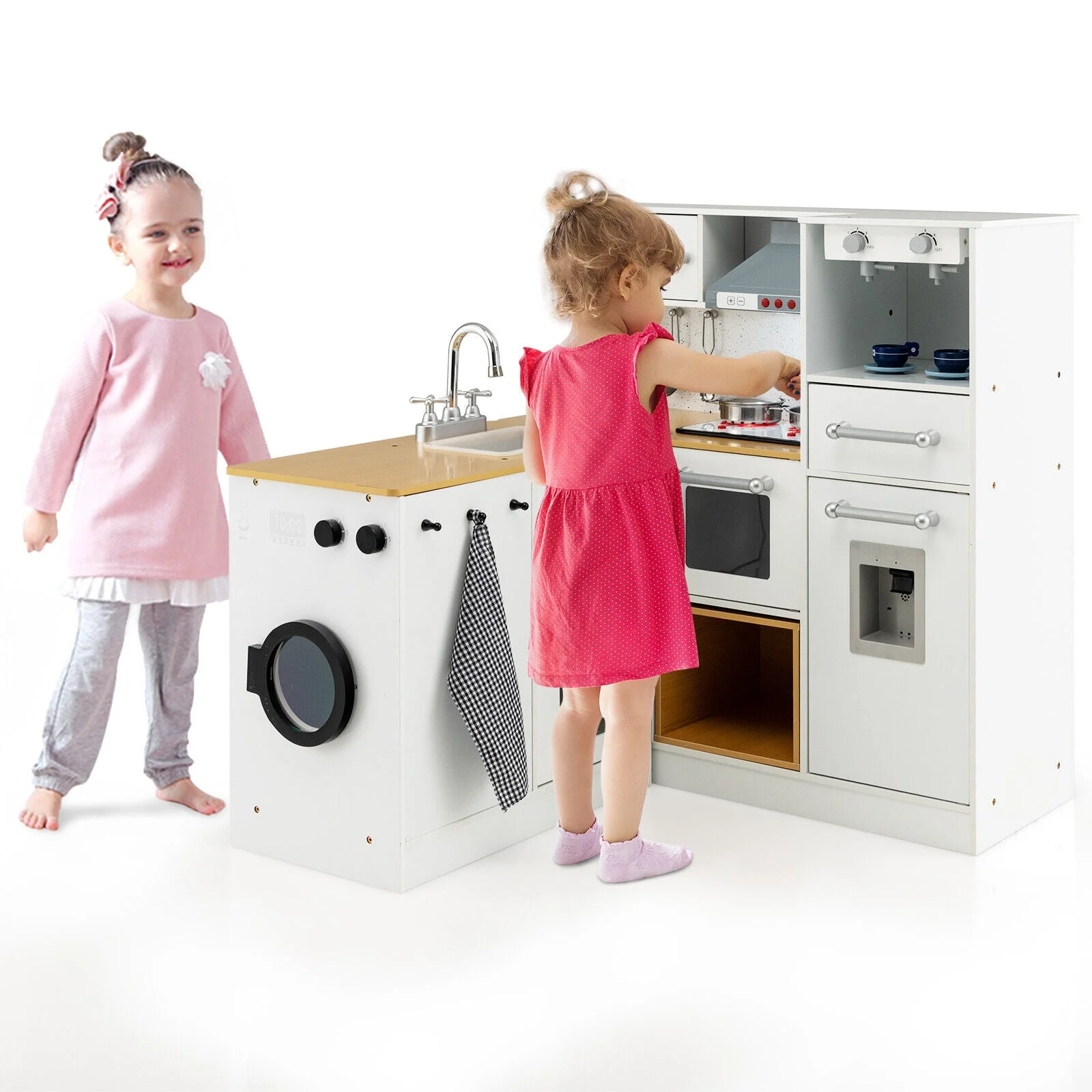 2-Pieces Wooden Kids Kitchen Playset with Light and Sound - Image 4