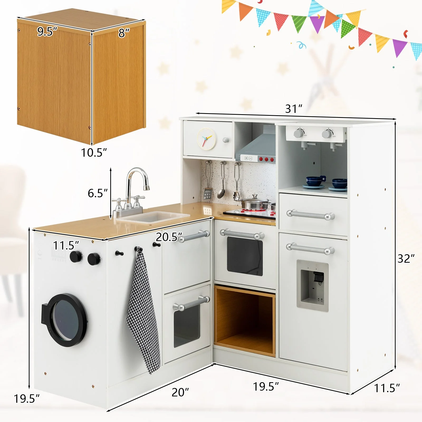 2-Pieces Wooden Kids Kitchen Playset with Light and Sound - Image 5