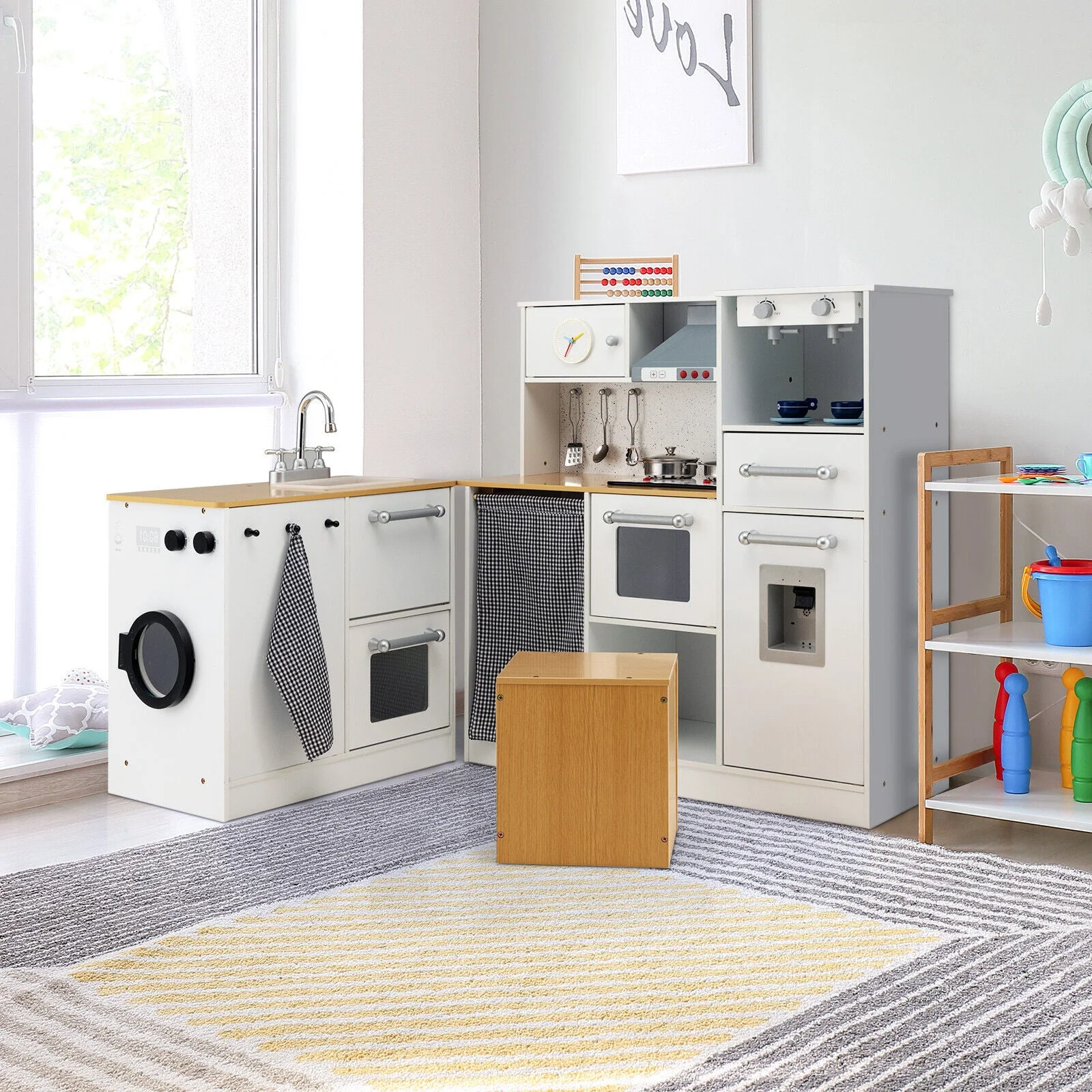 2-Pieces Wooden Kids Kitchen Playset with Light and Sound - Image 6