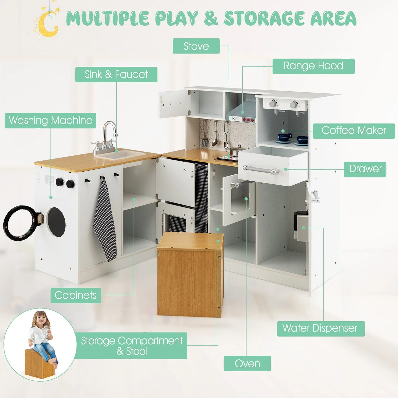 2-Pieces Wooden Kids Kitchen Playset with Light and Sound - Image 7