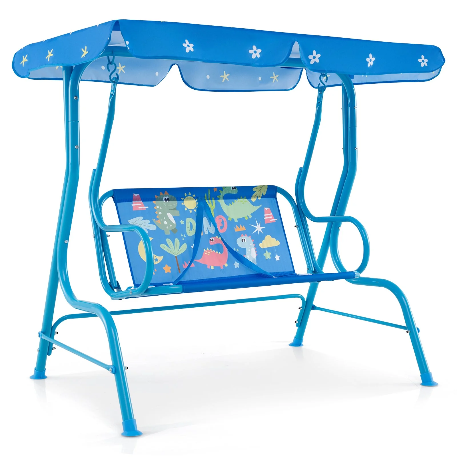 2-Seater Kids Patio Swing with Metal Stand and Adjustable Canopy-Bule - Image 3