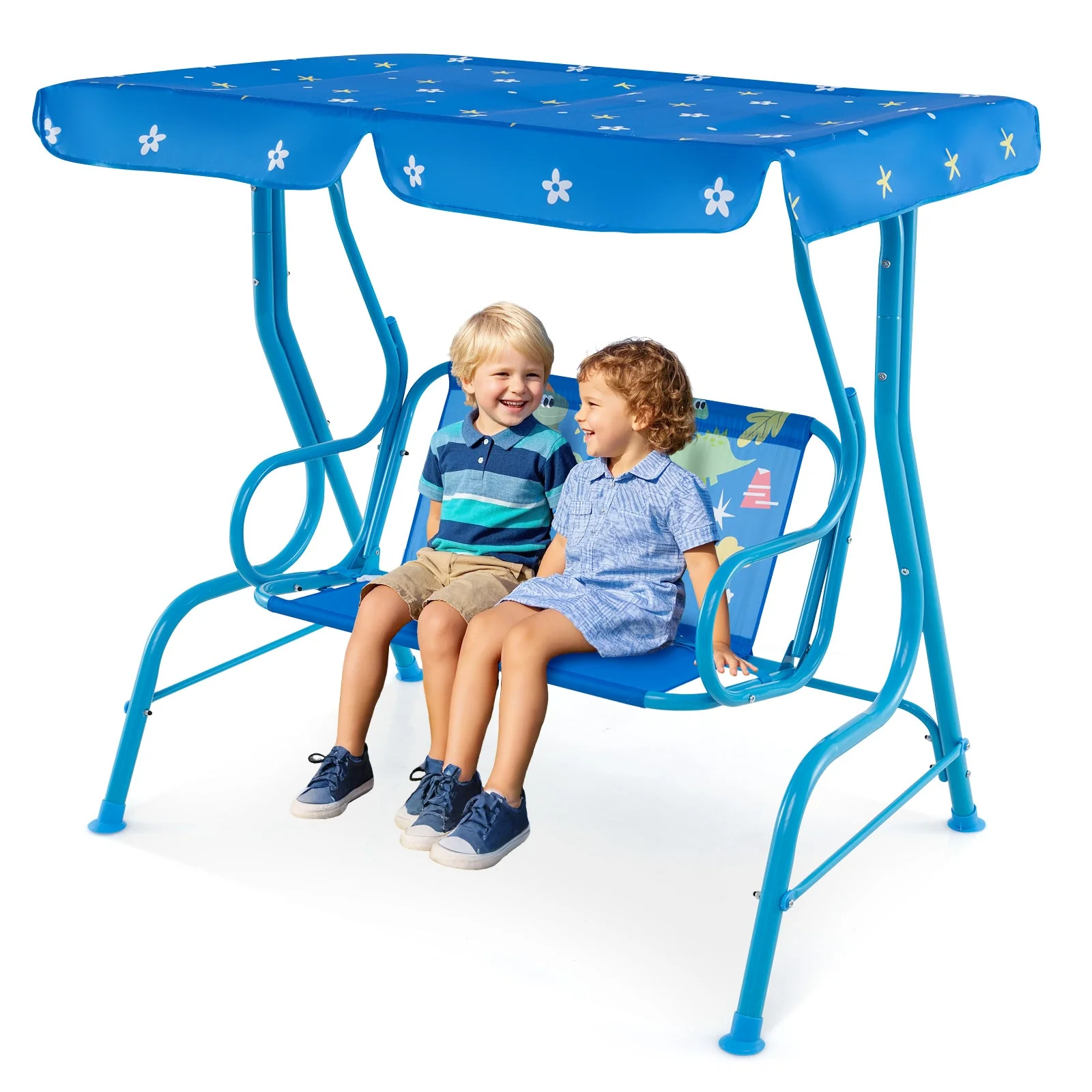 2-Seater Kids Patio Swing with Metal Stand and Adjustable Canopy-Bule - Image 4