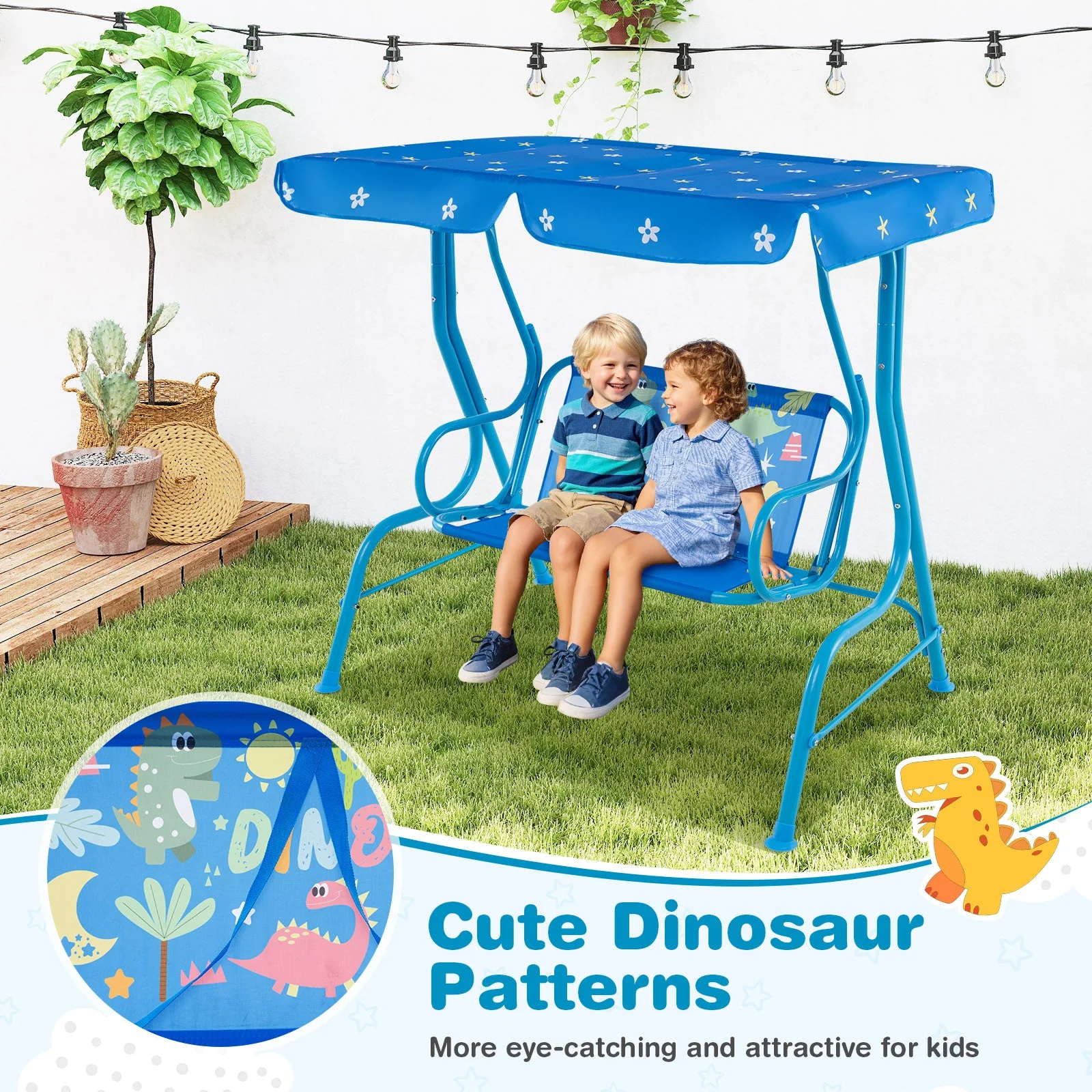 2-Seater Kids Patio Swing with Metal Stand and Adjustable Canopy-Bule - Image 8