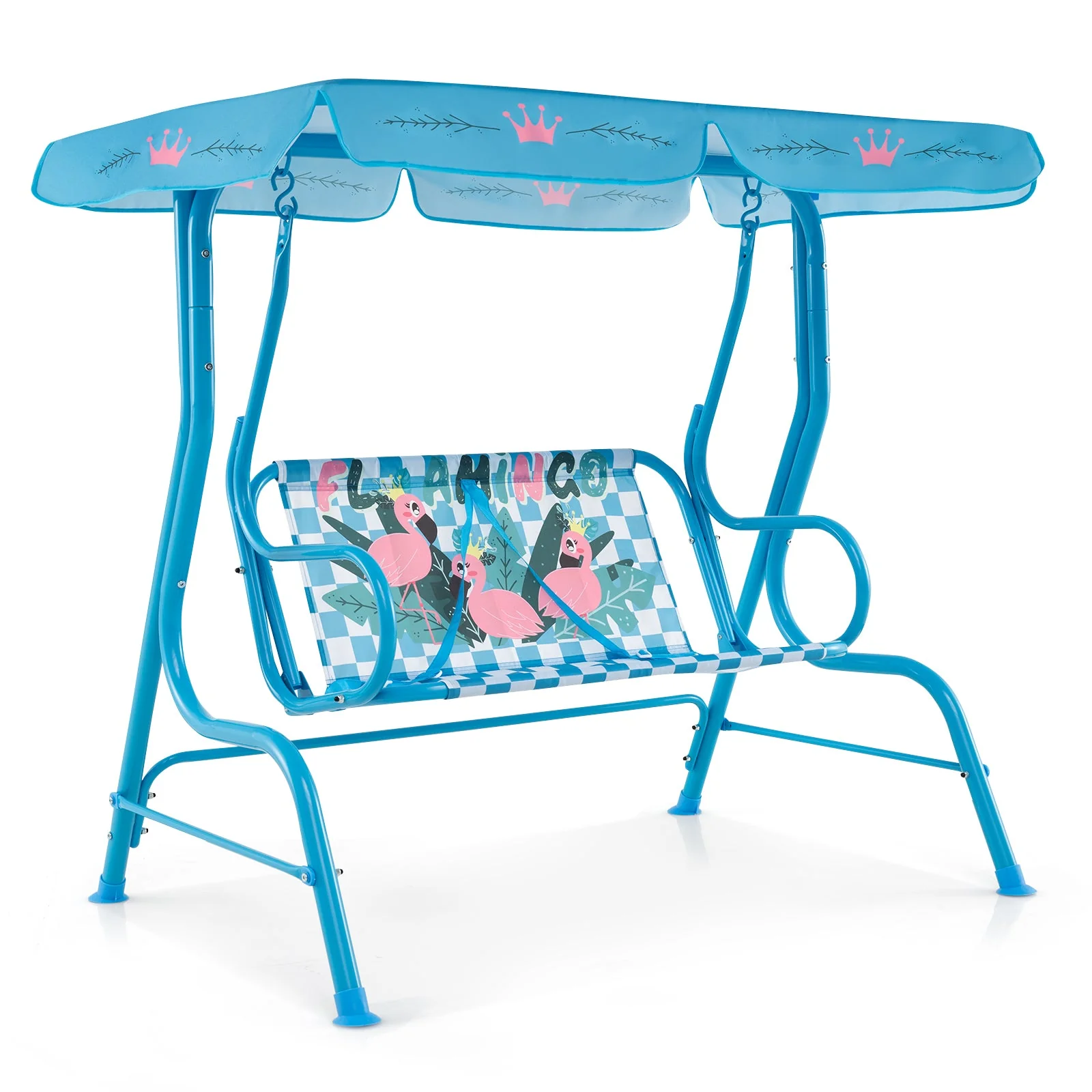 2-Seater Kids Patio Swing with Metal Stand and Adjustable Canopy-Navy - Image 3