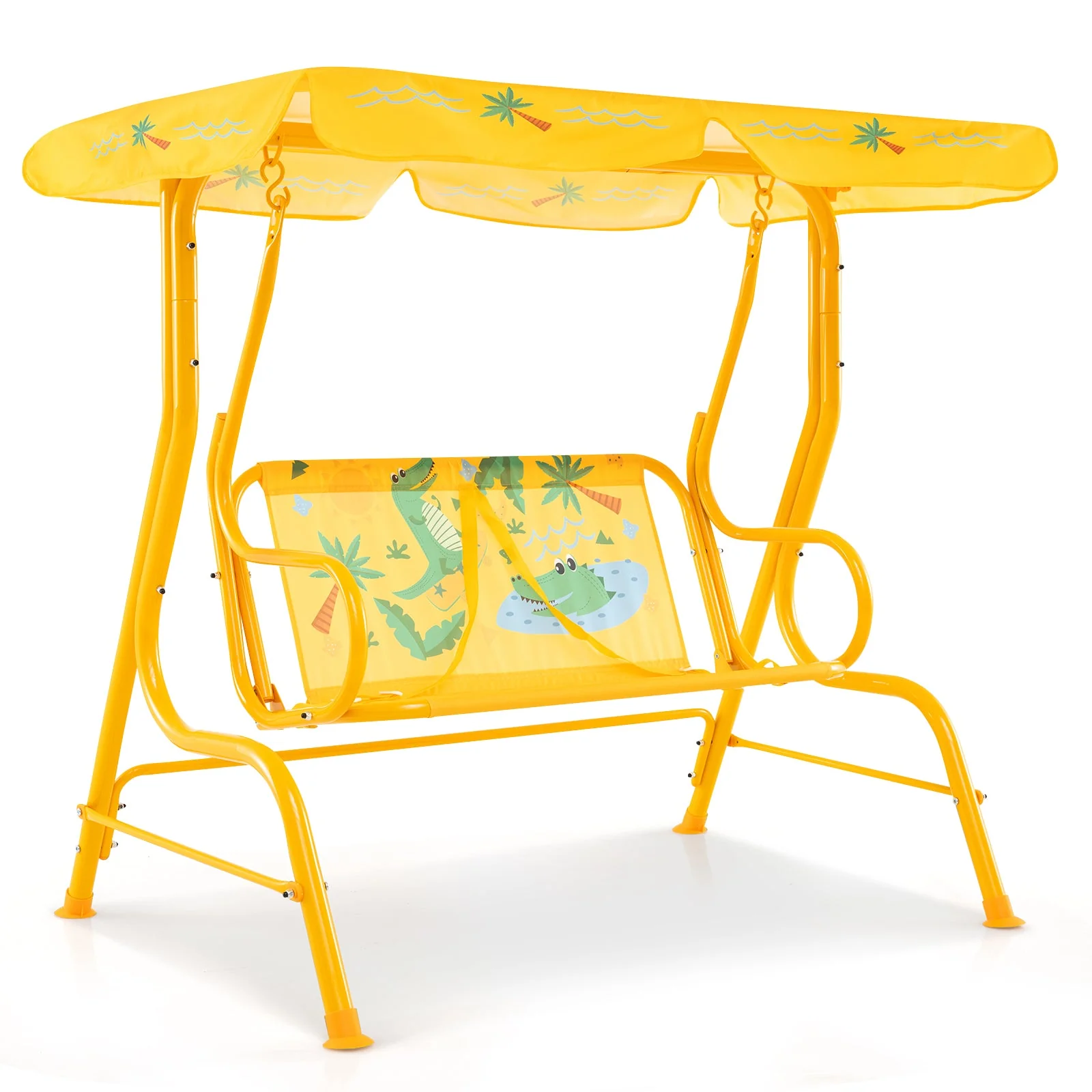 2-Seater Kids Patio Swing with Metal Stand and Adjustable Canopy-Yellow - Image 3
