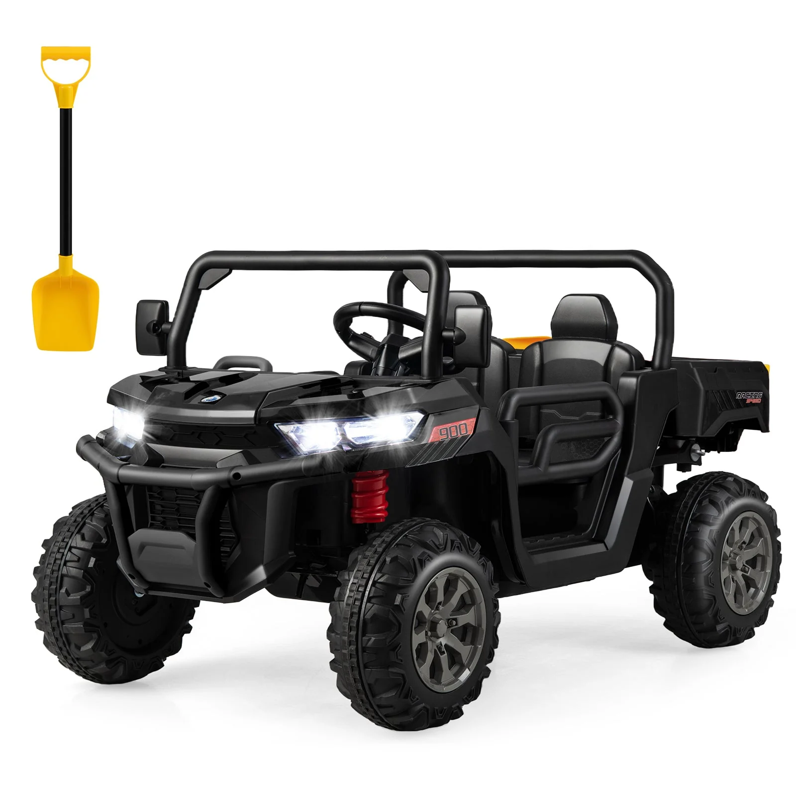 2-Seater Kids Ride On Dump Truck with Dump Bed and Shovel-Black - Image 2
