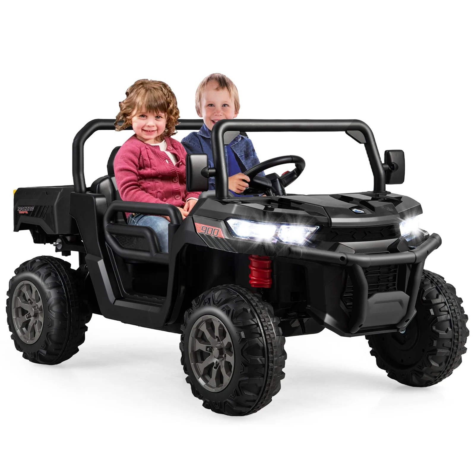 2-Seater Kids Ride On Dump Truck with Dump Bed and Shovel-Black - Image 5