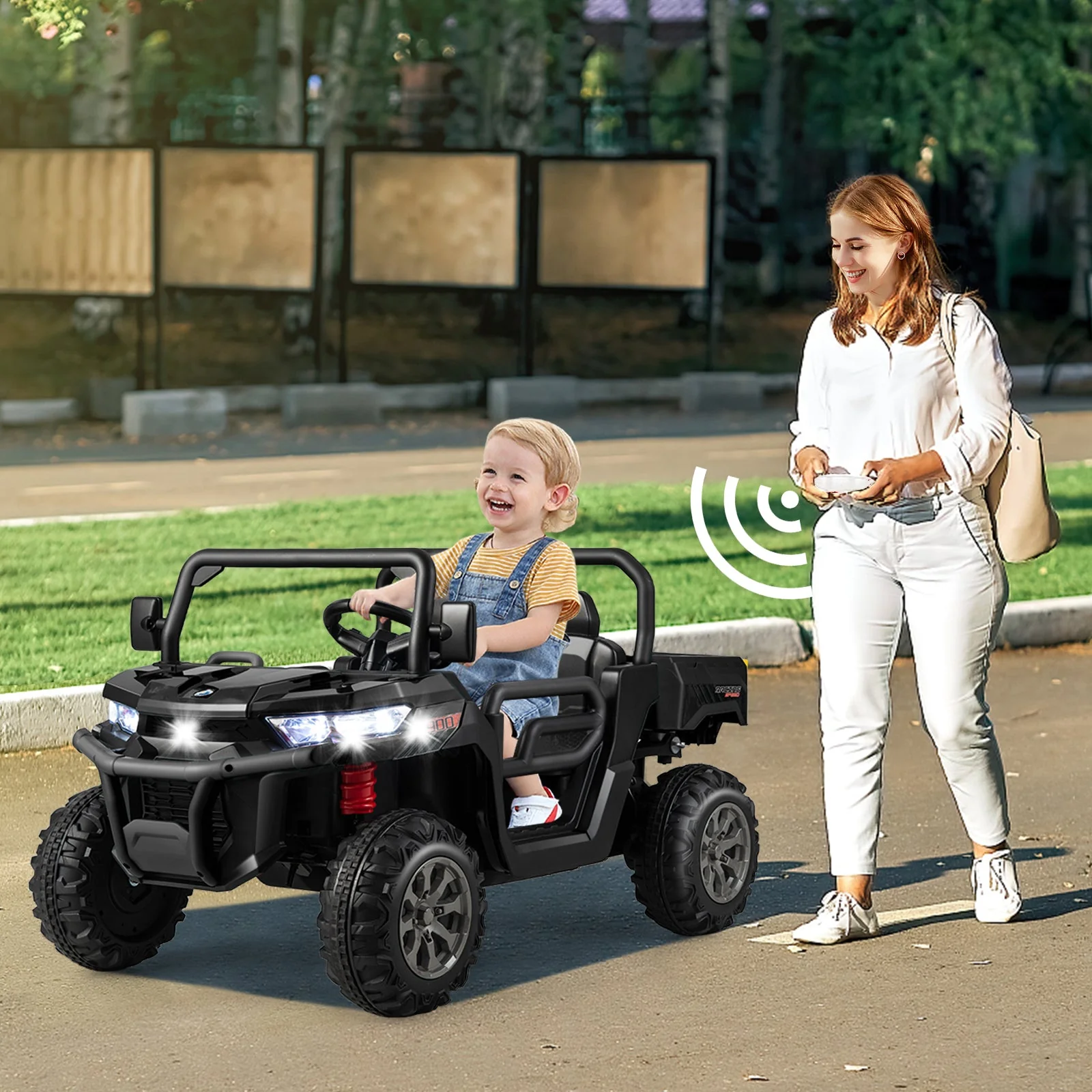2-Seater Kids Ride On Dump Truck with Dump Bed and Shovel-Black - Image 8